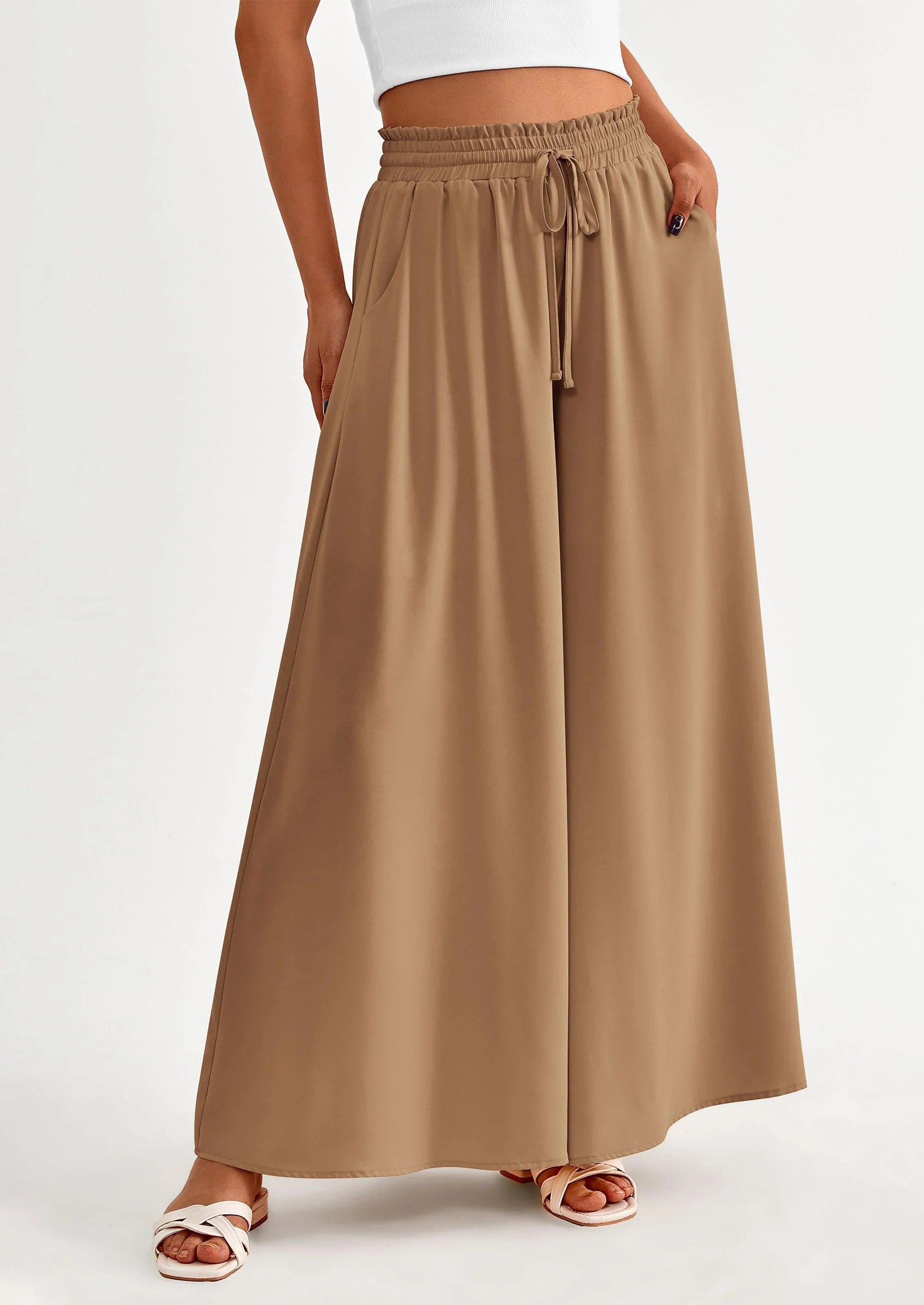 PRETTYGARDEN Women's Summer Wide Leg Palazzo Pants High Waisted Flowy Pockets Trendy Casual Lounge Boho Beach Trousers - Image 36