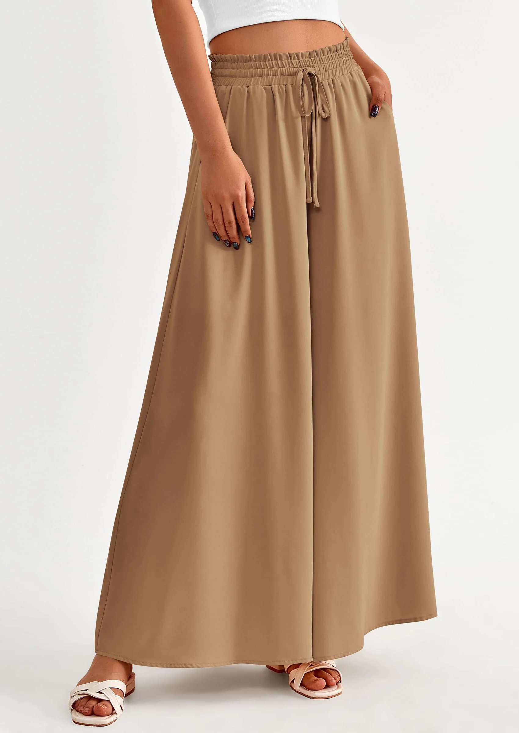 PRETTYGARDEN Women's Summer Wide Leg Palazzo Pants High Waisted Flowy Pockets Trendy Casual Lounge Boho Beach Trousers - Image 37