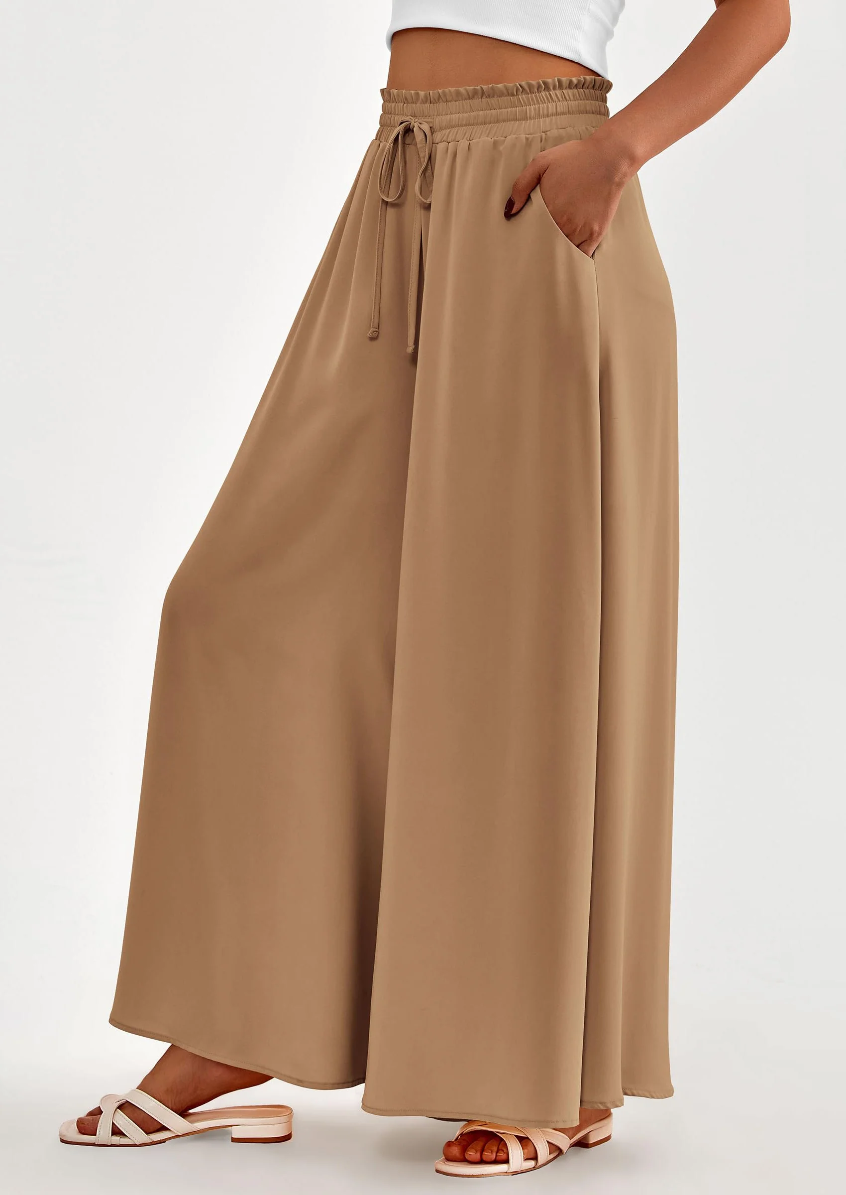 PRETTYGARDEN Women's Summer Wide Leg Palazzo Pants High Waisted Flowy Pockets Trendy Casual Lounge Boho Beach Trousers - Image 38