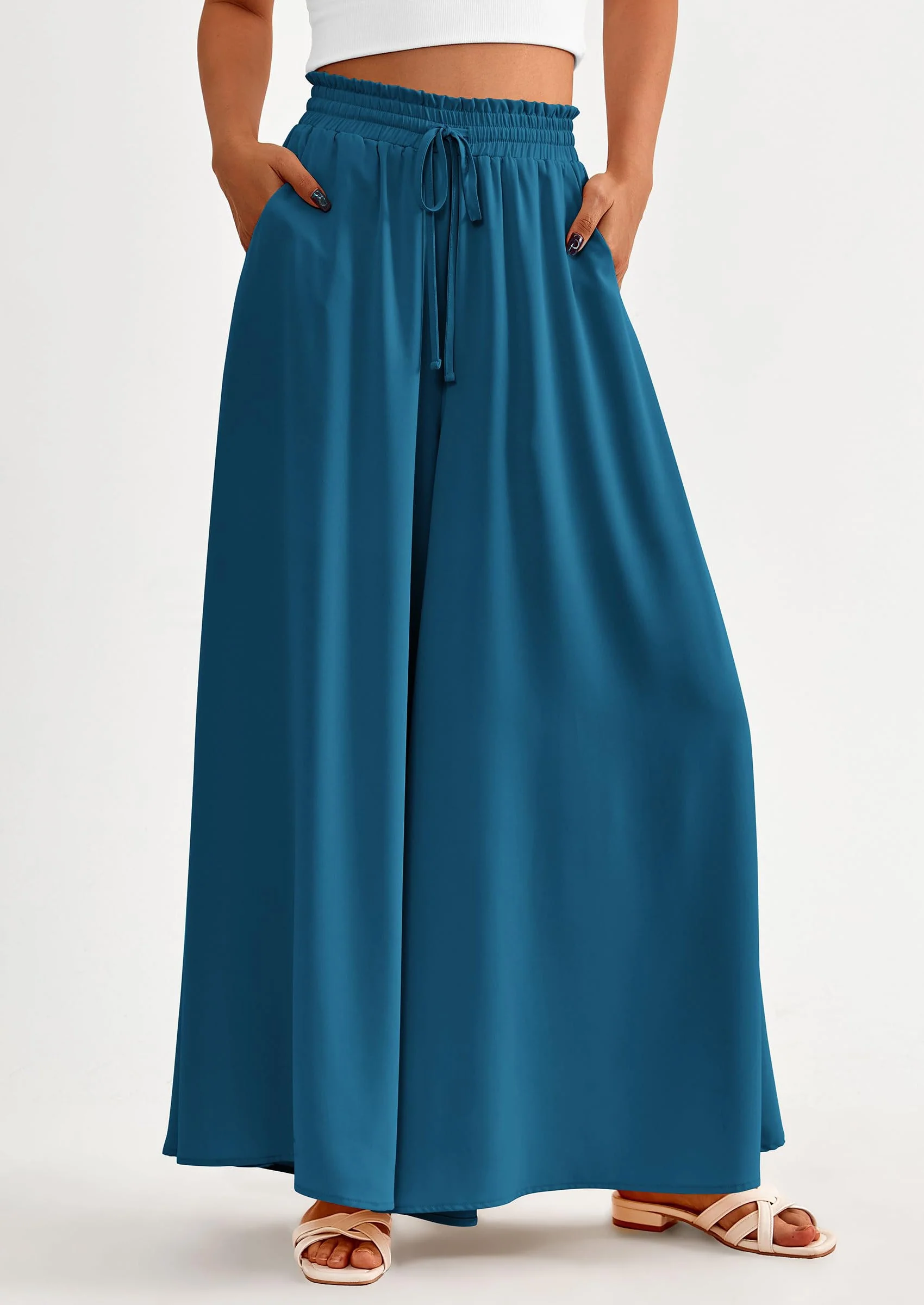 PRETTYGARDEN Women's Summer Wide Leg Palazzo Pants High Waisted Flowy Pockets Trendy Casual Lounge Boho Beach Trousers - Image 39