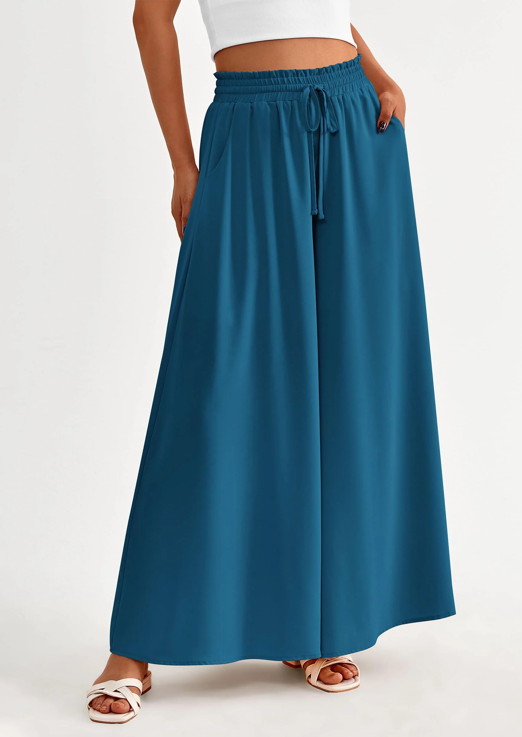 PRETTYGARDEN Women's Summer Wide Leg Palazzo Pants High Waisted Flowy Pockets Trendy Casual Lounge Boho Beach Trousers - Image 41