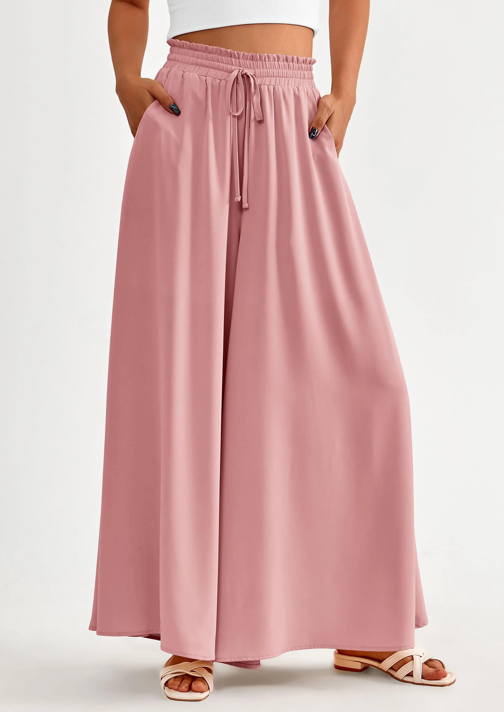 PRETTYGARDEN Women's Summer Wide Leg Palazzo Pants High Waisted Flowy Pockets Trendy Casual Lounge Boho Beach Trousers - Image 44