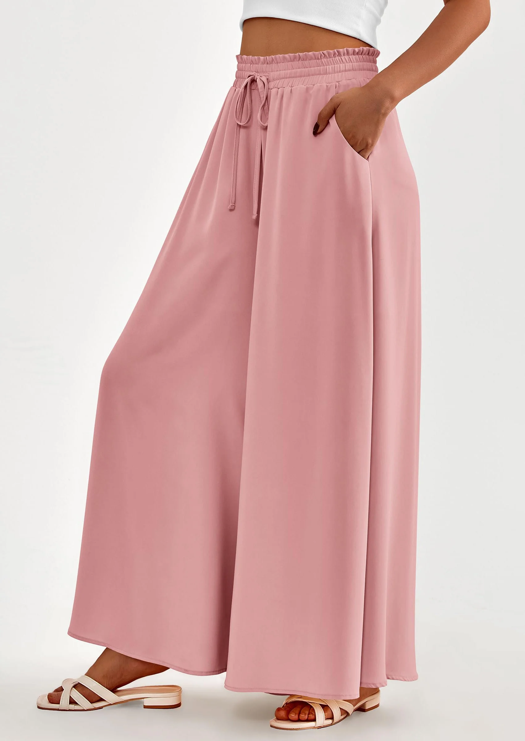 PRETTYGARDEN Women's Summer Wide Leg Palazzo Pants High Waisted Flowy Pockets Trendy Casual Lounge Boho Beach Trousers - Image 46