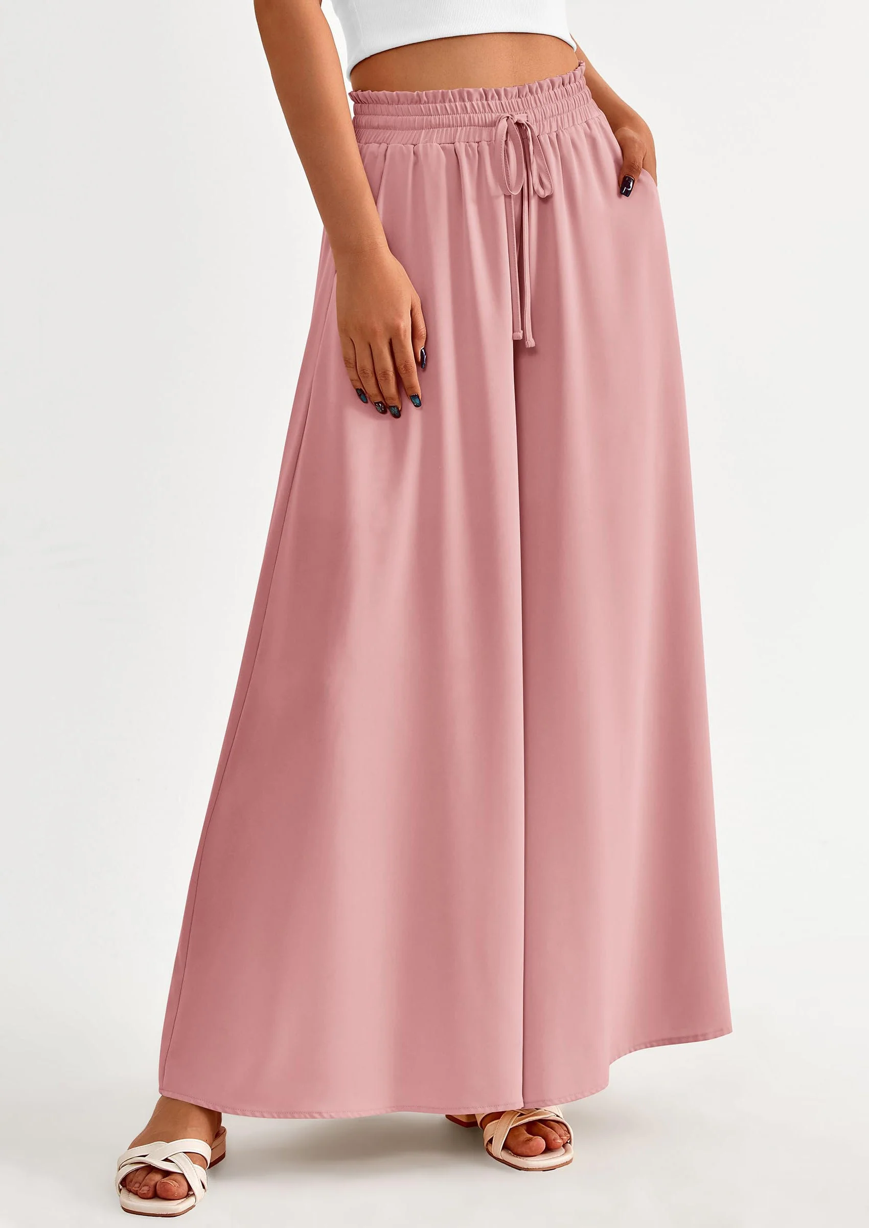 PRETTYGARDEN Women's Summer Wide Leg Palazzo Pants High Waisted Flowy Pockets Trendy Casual Lounge Boho Beach Trousers - Image 47