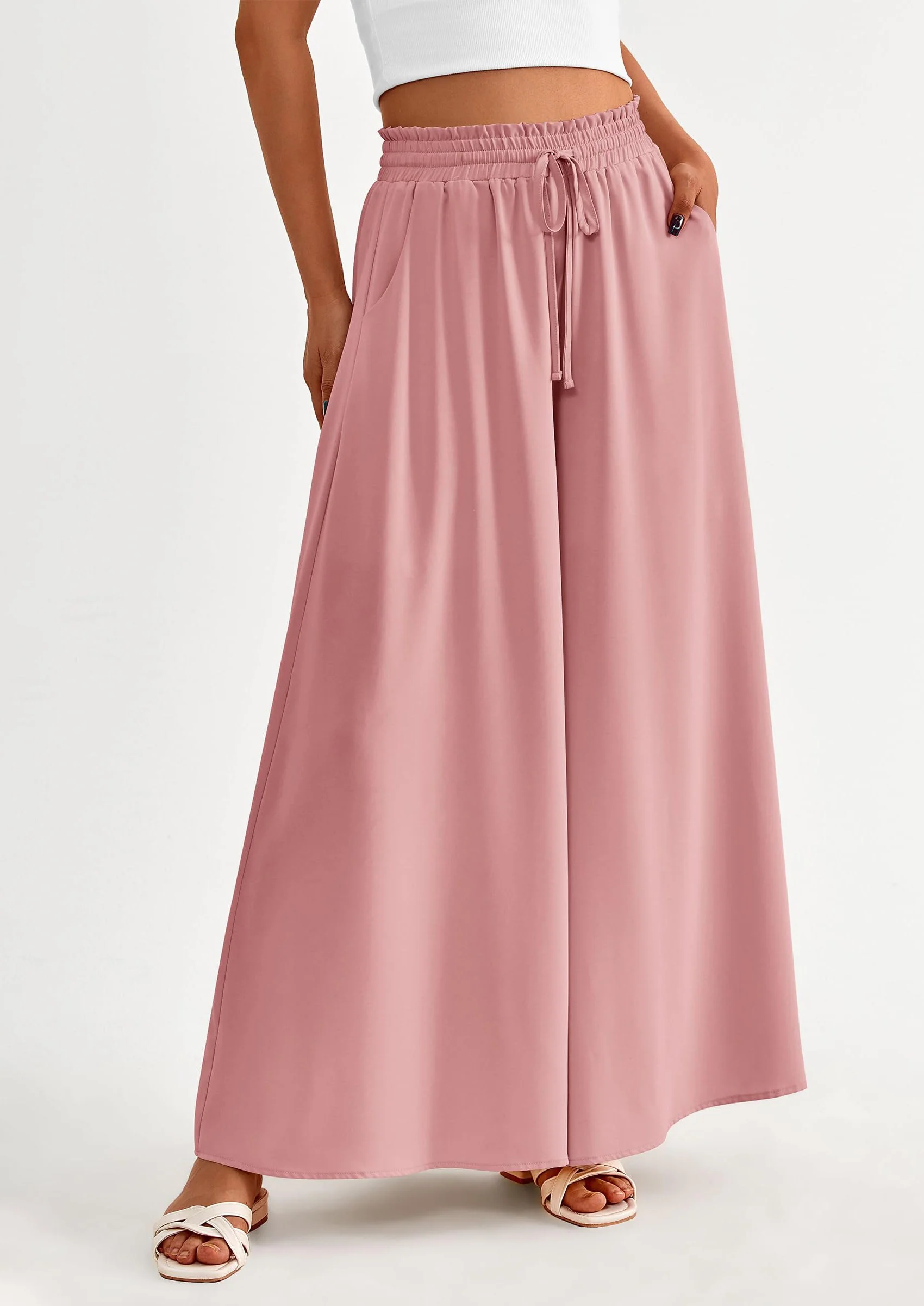 PRETTYGARDEN Women's Summer Wide Leg Palazzo Pants High Waisted Flowy Pockets Trendy Casual Lounge Boho Beach Trousers - Image 48