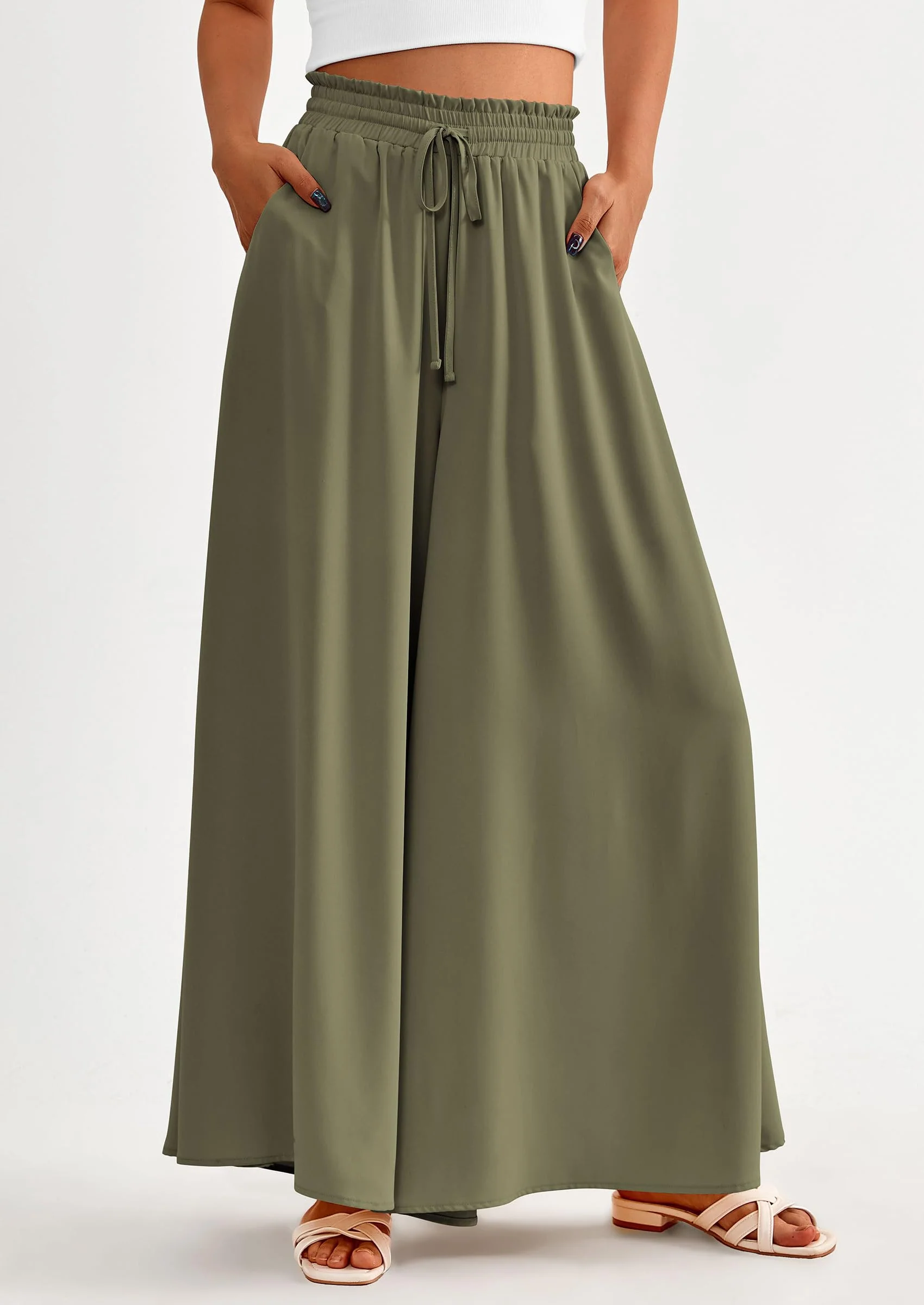 PRETTYGARDEN Women's Summer Wide Leg Palazzo Pants High Waisted Flowy Pockets Trendy Casual Lounge Boho Beach Trousers - Image 49