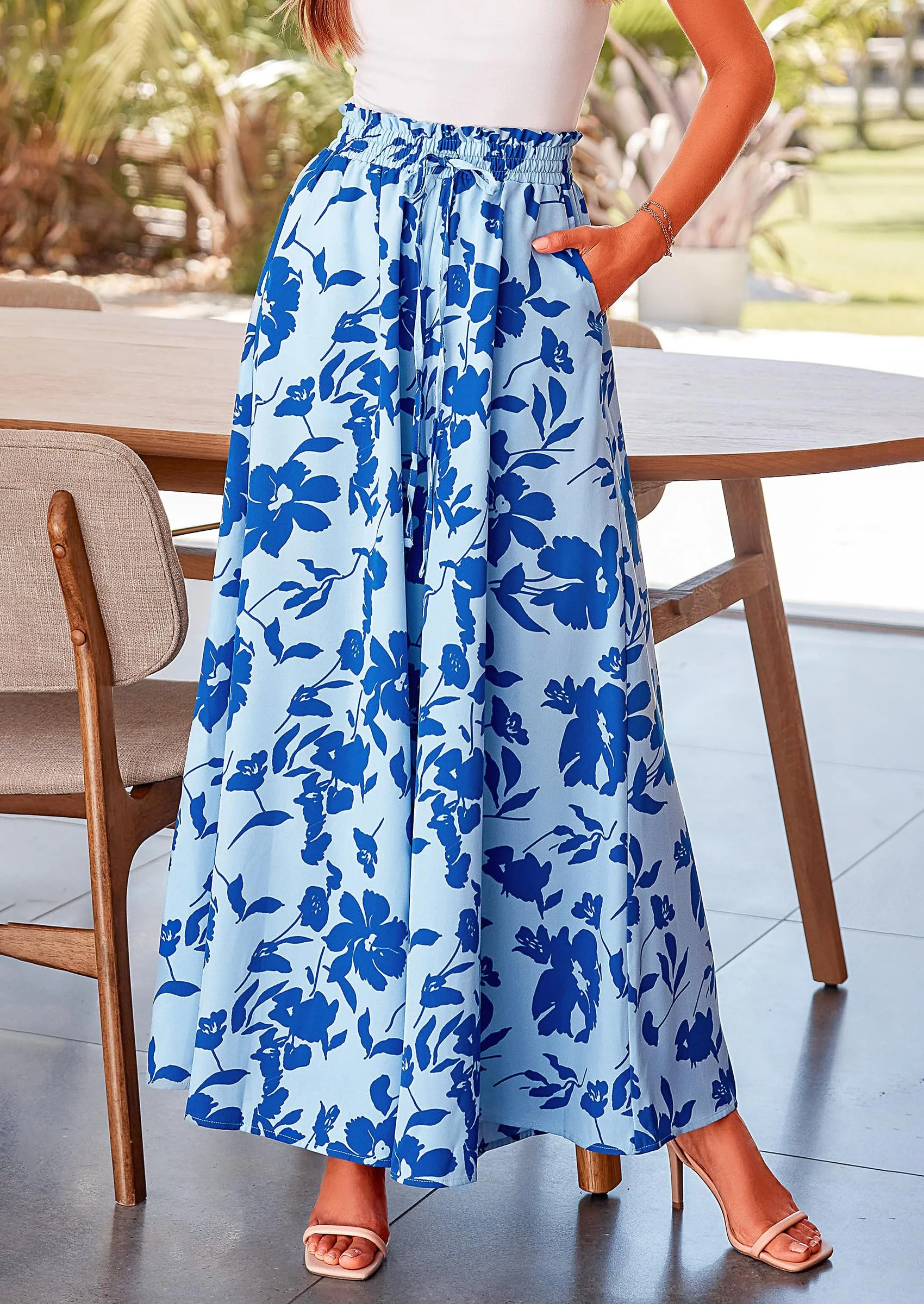 PRETTYGARDEN Women's Summer Wide Leg Palazzo Pants High Waisted Flowy Pockets Trendy Casual Lounge Boho Beach Trousers - Image 5