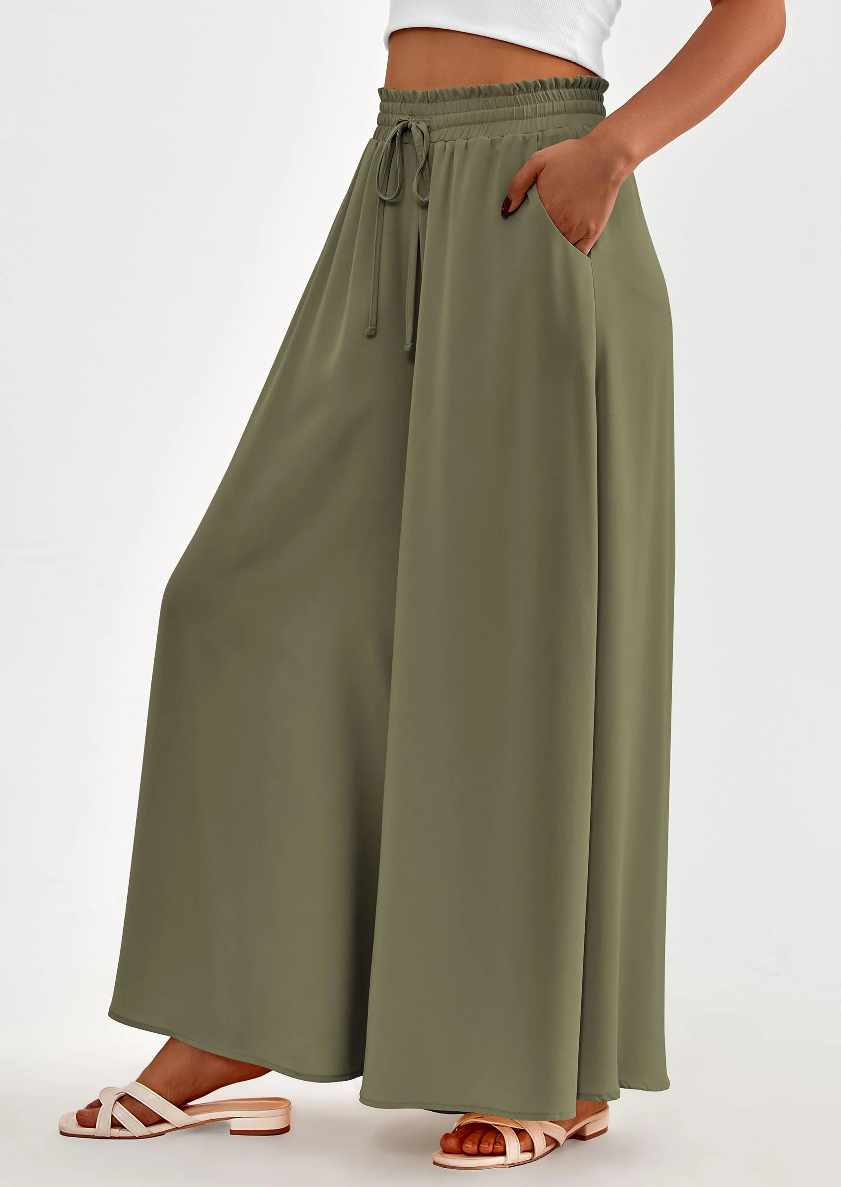 PRETTYGARDEN Women's Summer Wide Leg Palazzo Pants High Waisted Flowy Pockets Trendy Casual Lounge Boho Beach Trousers - Image 51