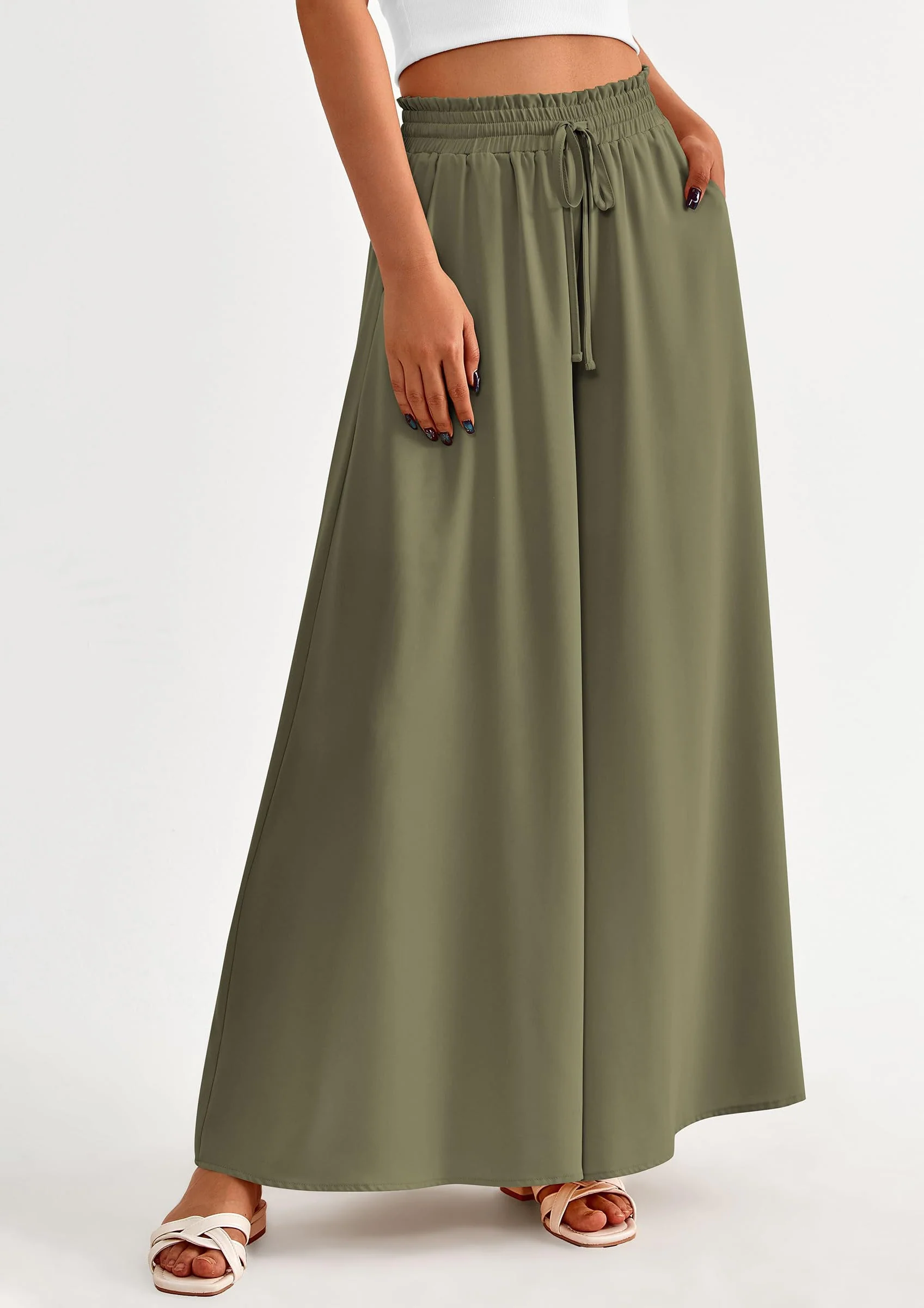 PRETTYGARDEN Women's Summer Wide Leg Palazzo Pants High Waisted Flowy Pockets Trendy Casual Lounge Boho Beach Trousers - Image 52