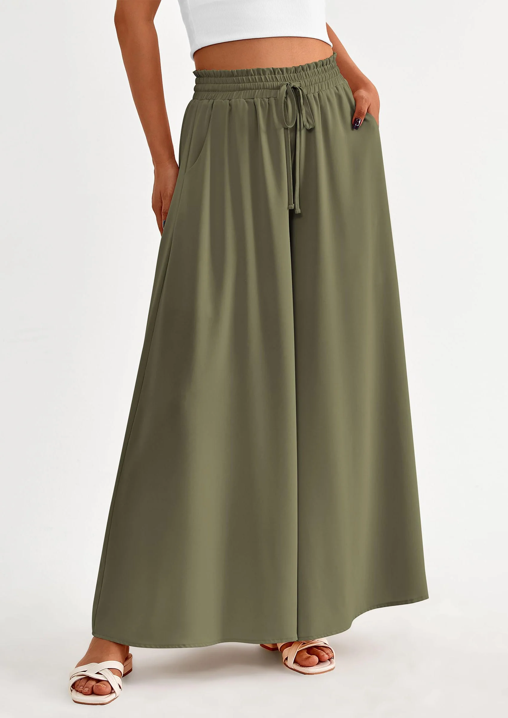 PRETTYGARDEN Women's Summer Wide Leg Palazzo Pants High Waisted Flowy Pockets Trendy Casual Lounge Boho Beach Trousers - Image 53