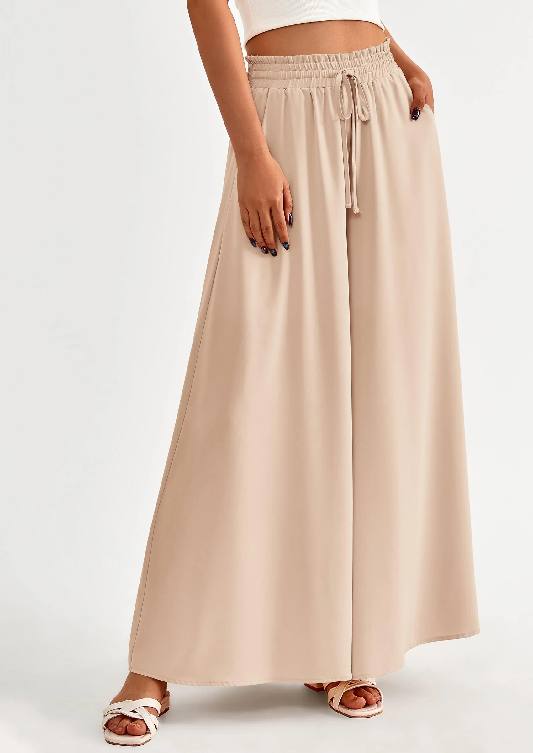 PRETTYGARDEN Women's Summer Wide Leg Palazzo Pants High Waisted Flowy Pockets Trendy Casual Lounge Boho Beach Trousers - Image 56