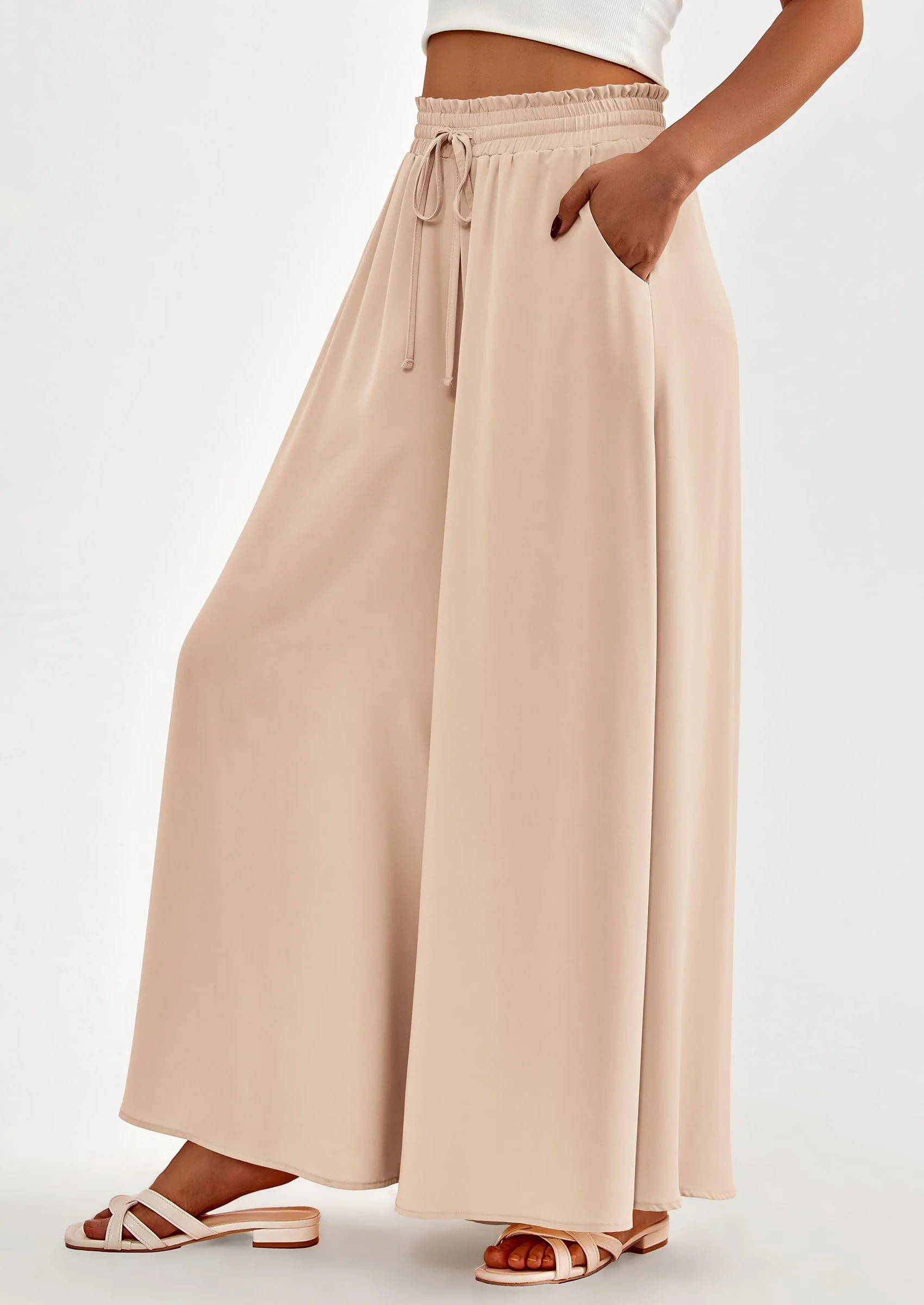 PRETTYGARDEN Women's Summer Wide Leg Palazzo Pants High Waisted Flowy Pockets Trendy Casual Lounge Boho Beach Trousers - Image 57