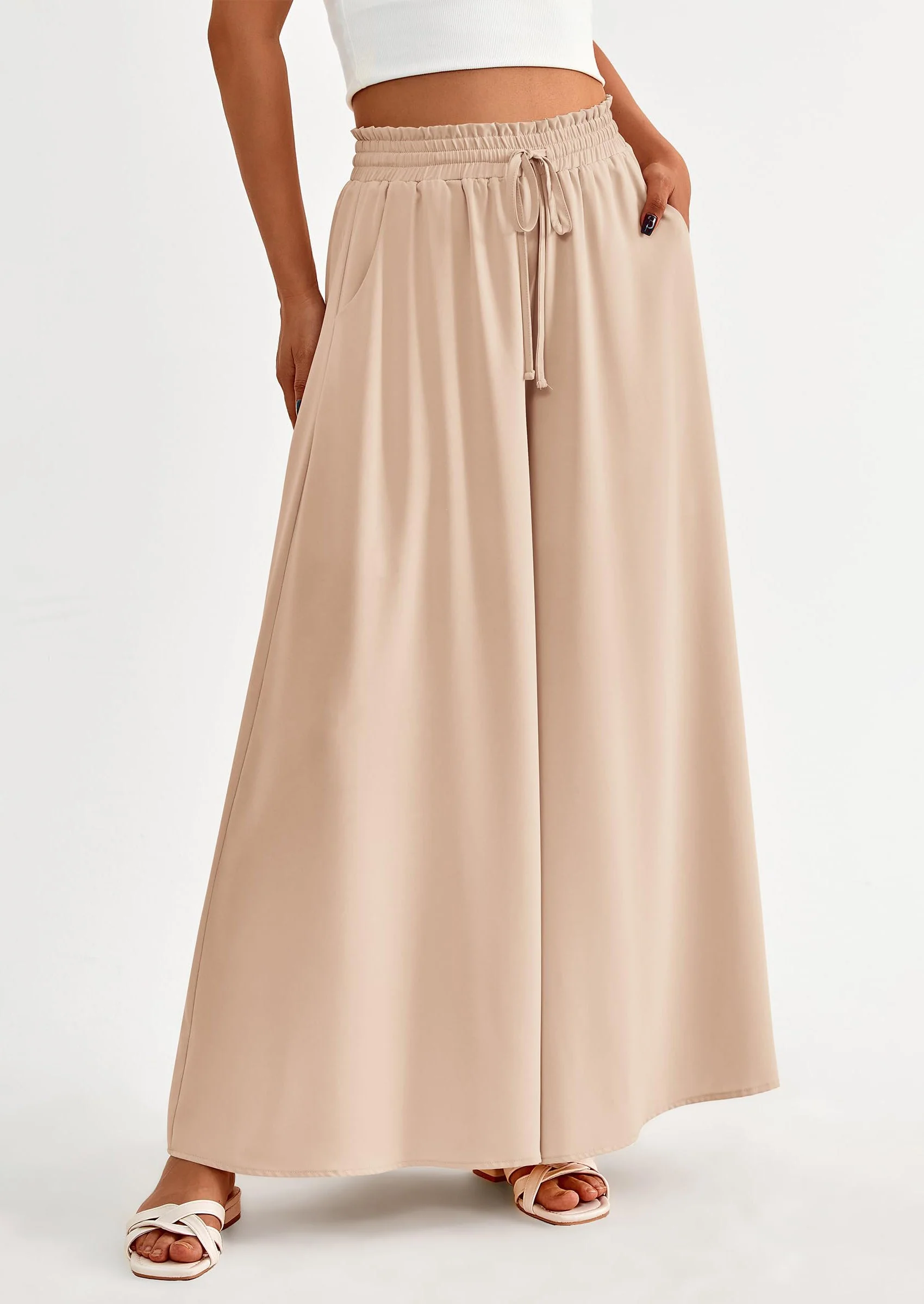 PRETTYGARDEN Women's Summer Wide Leg Palazzo Pants High Waisted Flowy Pockets Trendy Casual Lounge Boho Beach Trousers - Image 58