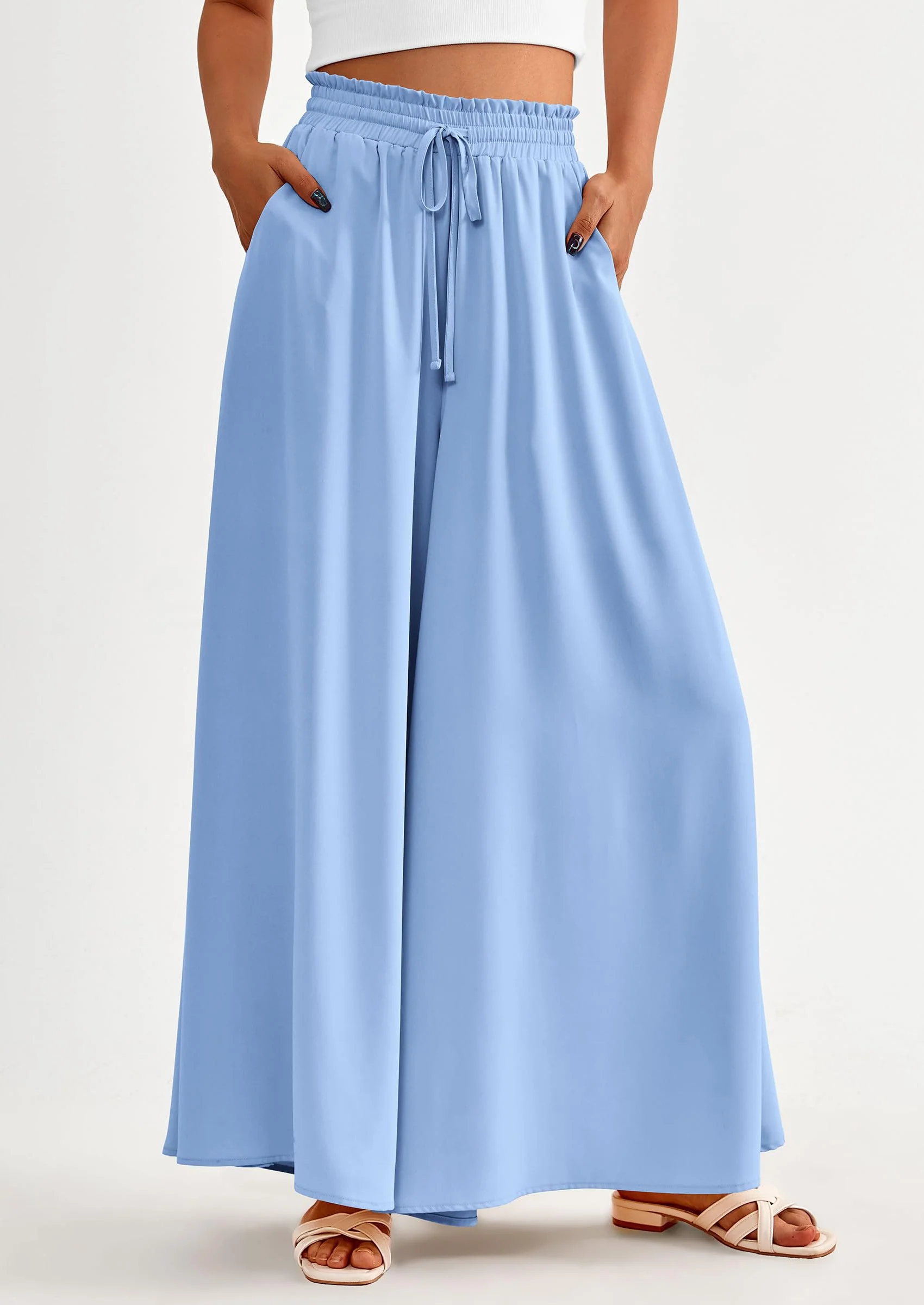 PRETTYGARDEN Women's Summer Wide Leg Palazzo Pants High Waisted Flowy Pockets Trendy Casual Lounge Boho Beach Trousers - Image 59