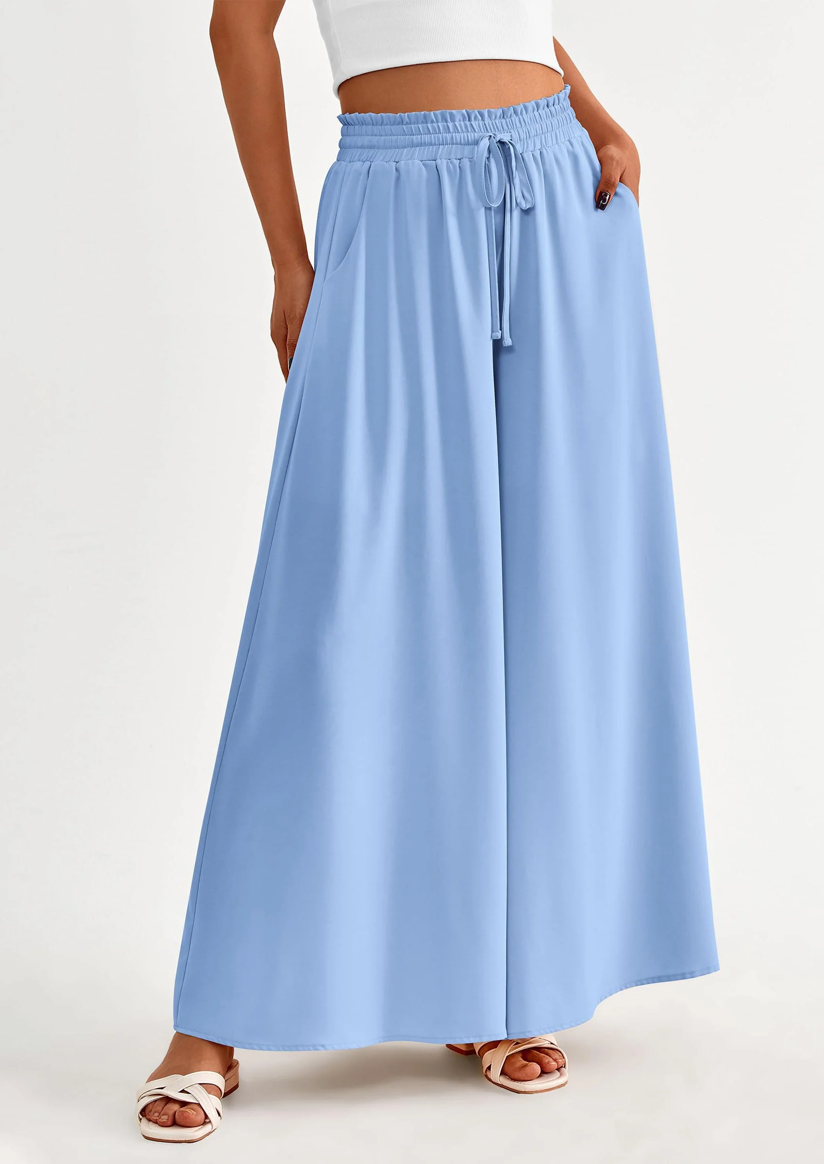 PRETTYGARDEN Women's Summer Wide Leg Palazzo Pants High Waisted Flowy Pockets Trendy Casual Lounge Boho Beach Trousers - Image 61