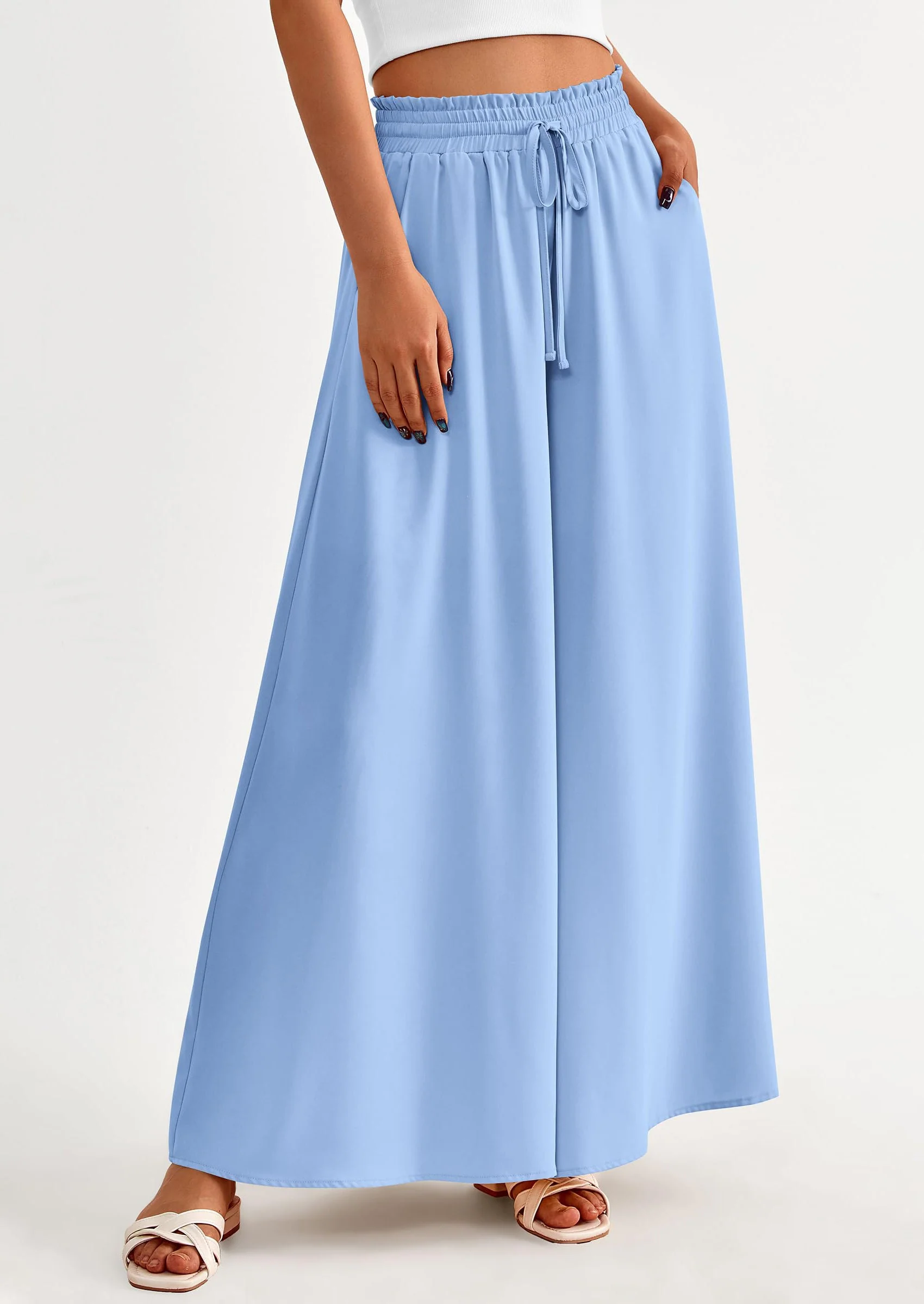 PRETTYGARDEN Women's Summer Wide Leg Palazzo Pants High Waisted Flowy Pockets Trendy Casual Lounge Boho Beach Trousers - Image 62