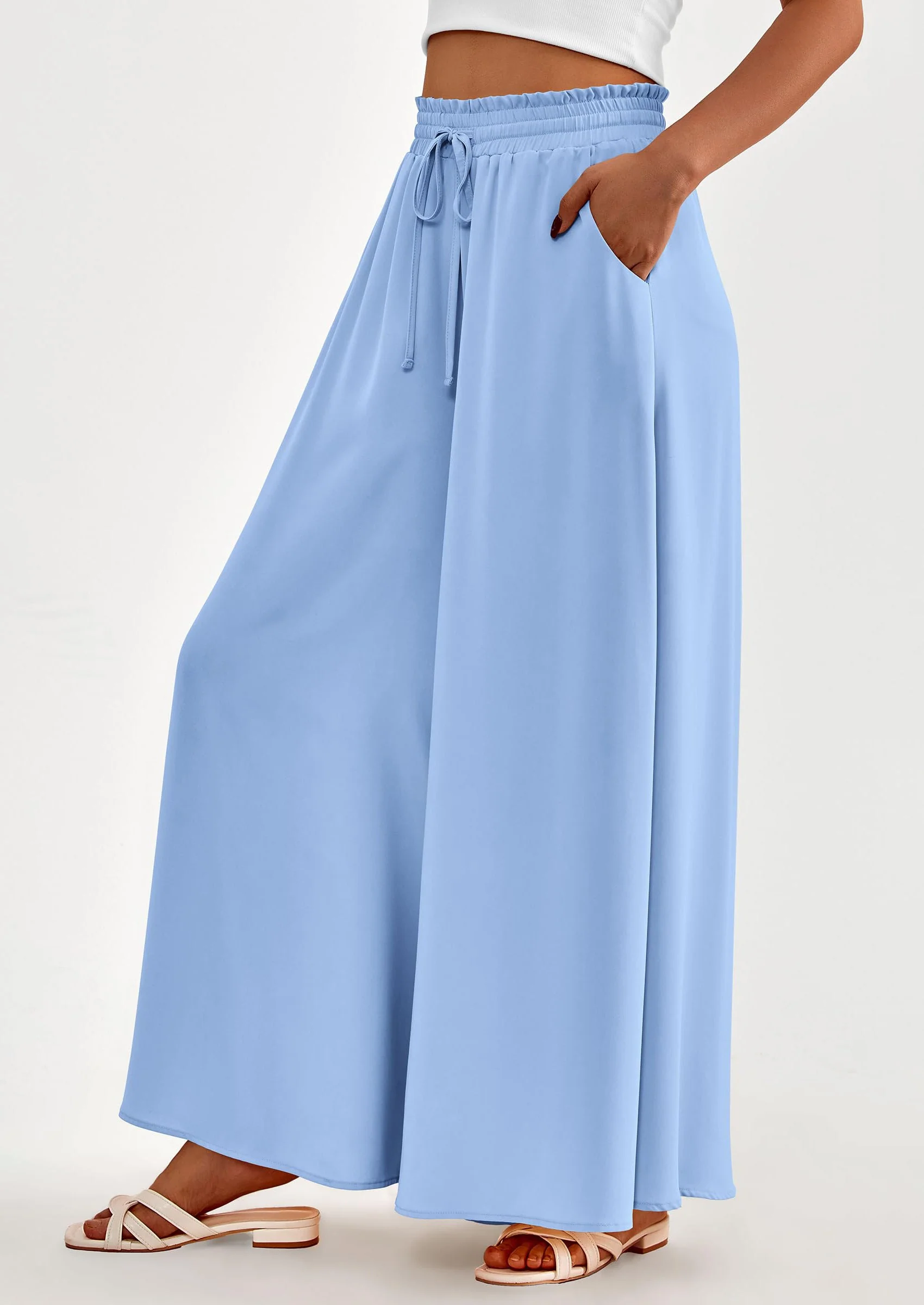 PRETTYGARDEN Women's Summer Wide Leg Palazzo Pants High Waisted Flowy Pockets Trendy Casual Lounge Boho Beach Trousers - Image 63