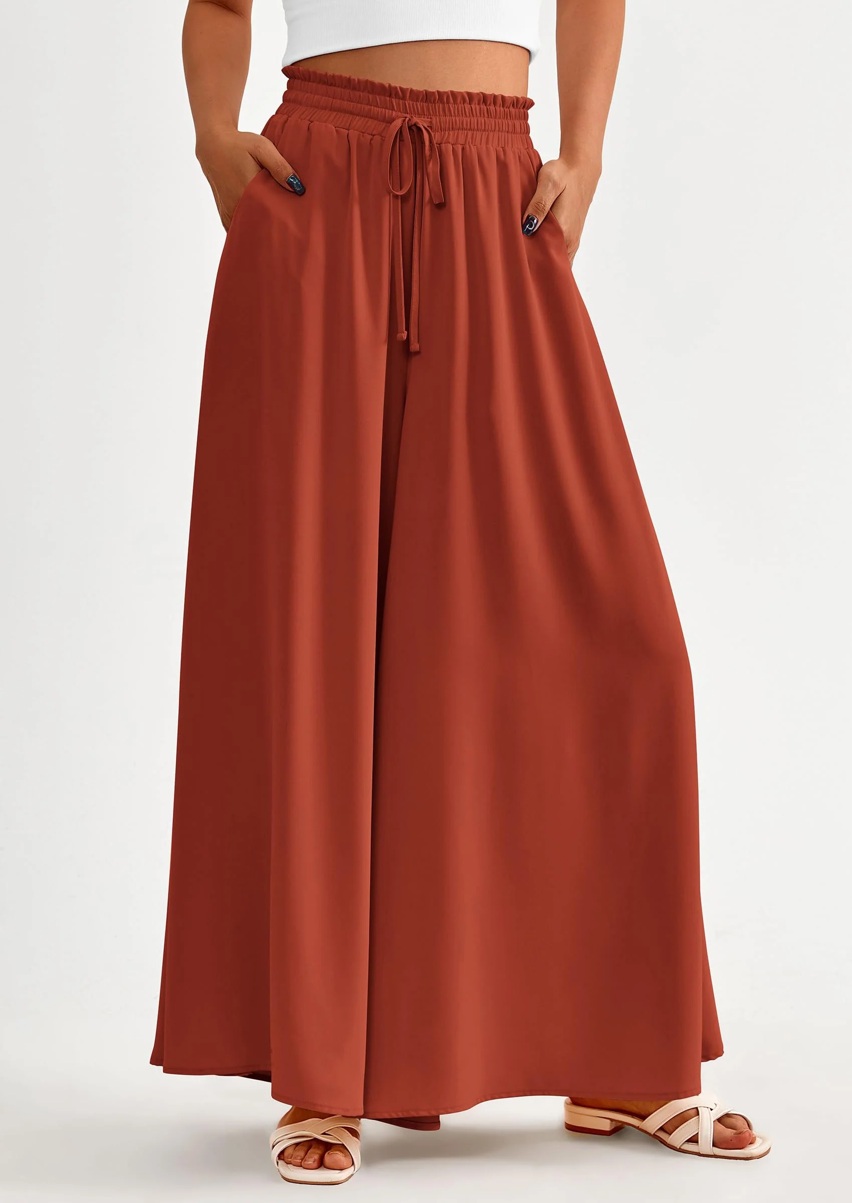 PRETTYGARDEN Women's Summer Wide Leg Palazzo Pants High Waisted Flowy Pockets Trendy Casual Lounge Boho Beach Trousers - Image 64