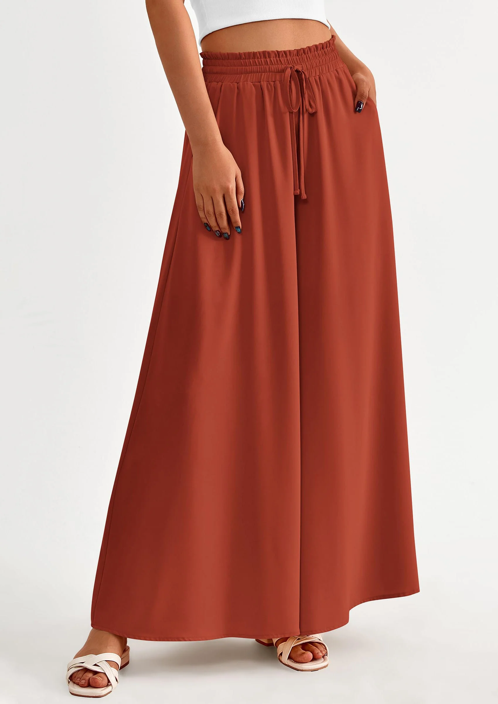 PRETTYGARDEN Women's Summer Wide Leg Palazzo Pants High Waisted Flowy Pockets Trendy Casual Lounge Boho Beach Trousers - Image 66