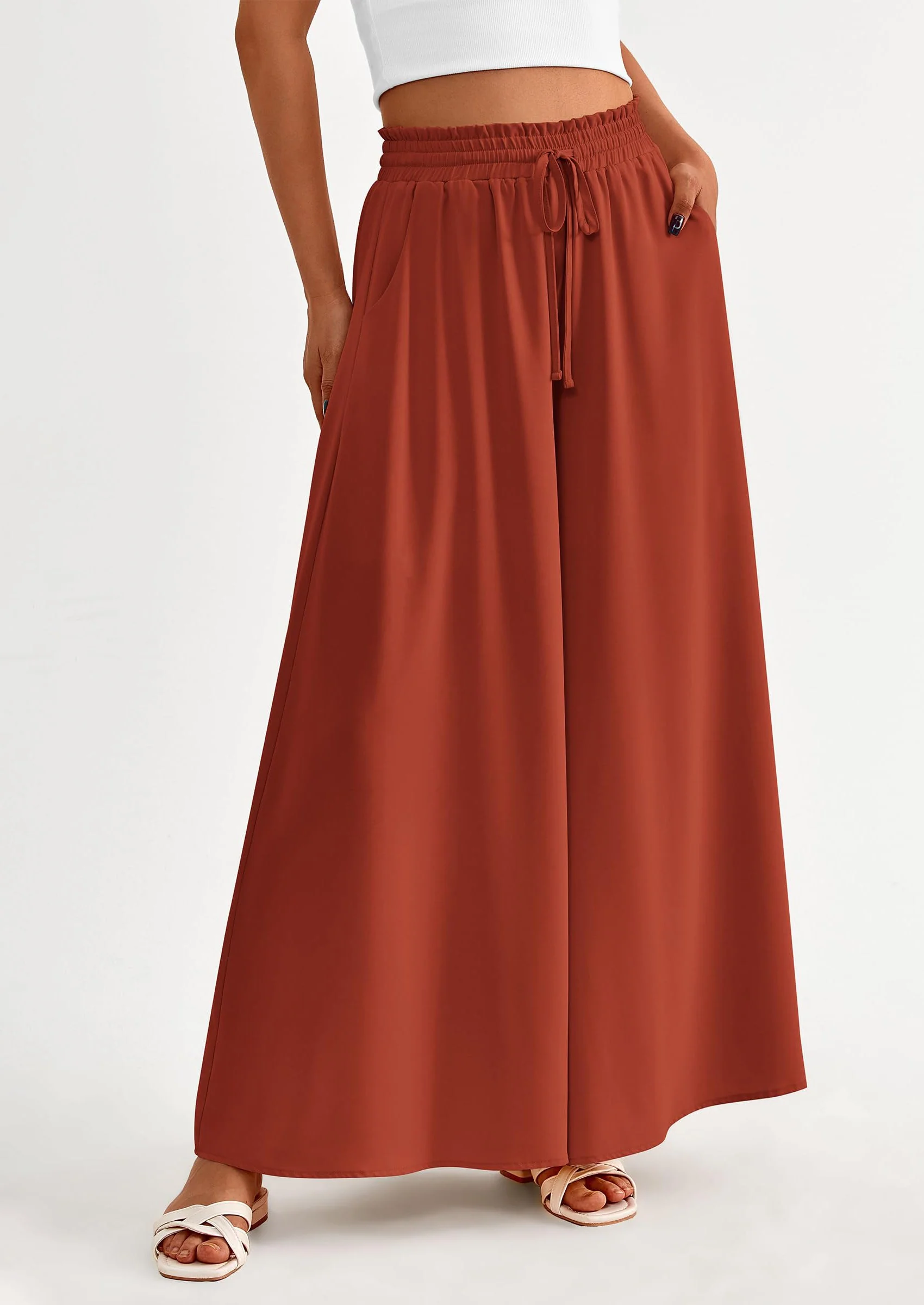 PRETTYGARDEN Women's Summer Wide Leg Palazzo Pants High Waisted Flowy Pockets Trendy Casual Lounge Boho Beach Trousers - Image 67