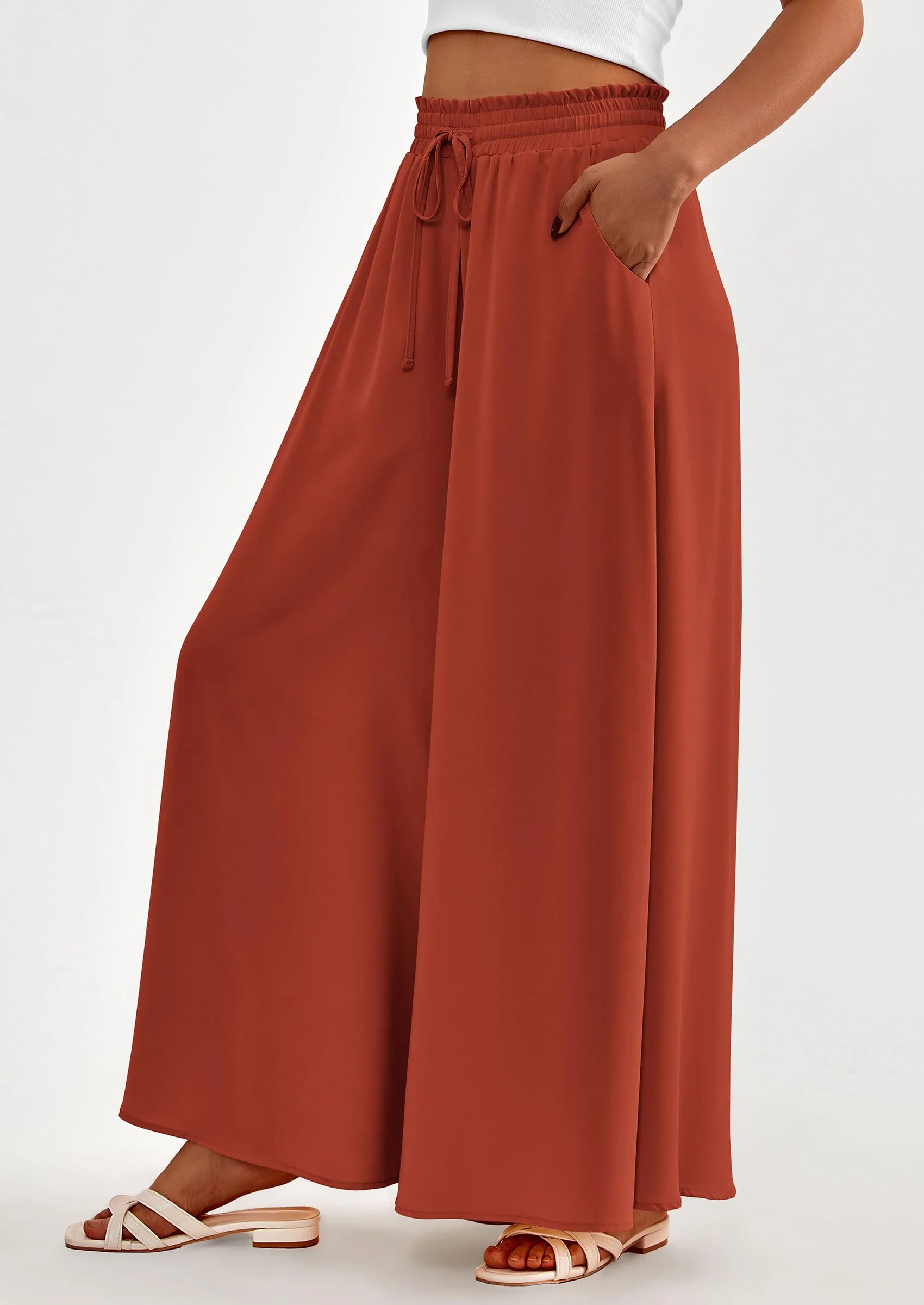 PRETTYGARDEN Women's Summer Wide Leg Palazzo Pants High Waisted Flowy Pockets Trendy Casual Lounge Boho Beach Trousers - Image 68