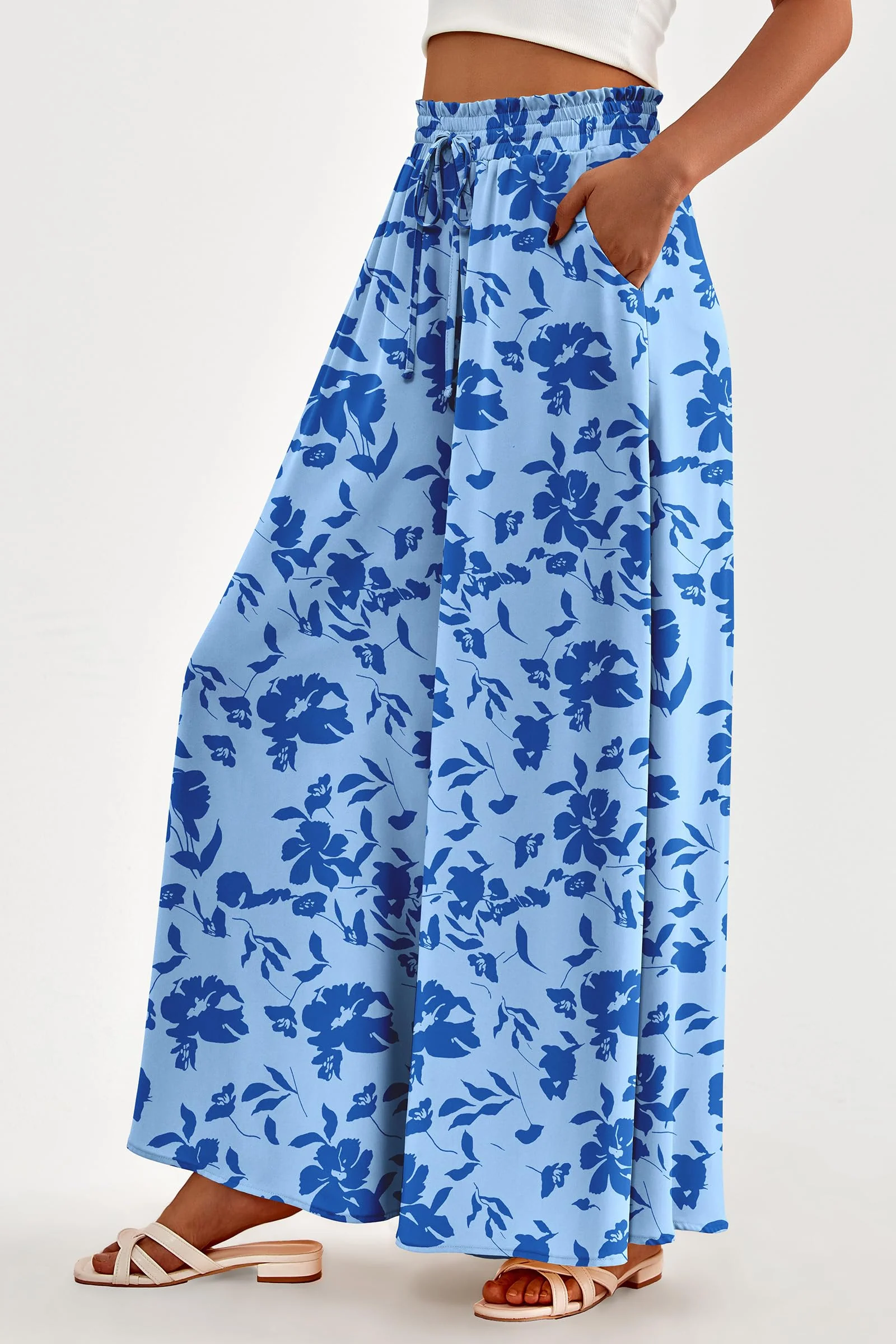 PRETTYGARDEN Women's Summer Wide Leg Palazzo Pants High Waisted Flowy Pockets Trendy Casual Lounge Boho Beach Trousers - Image 8