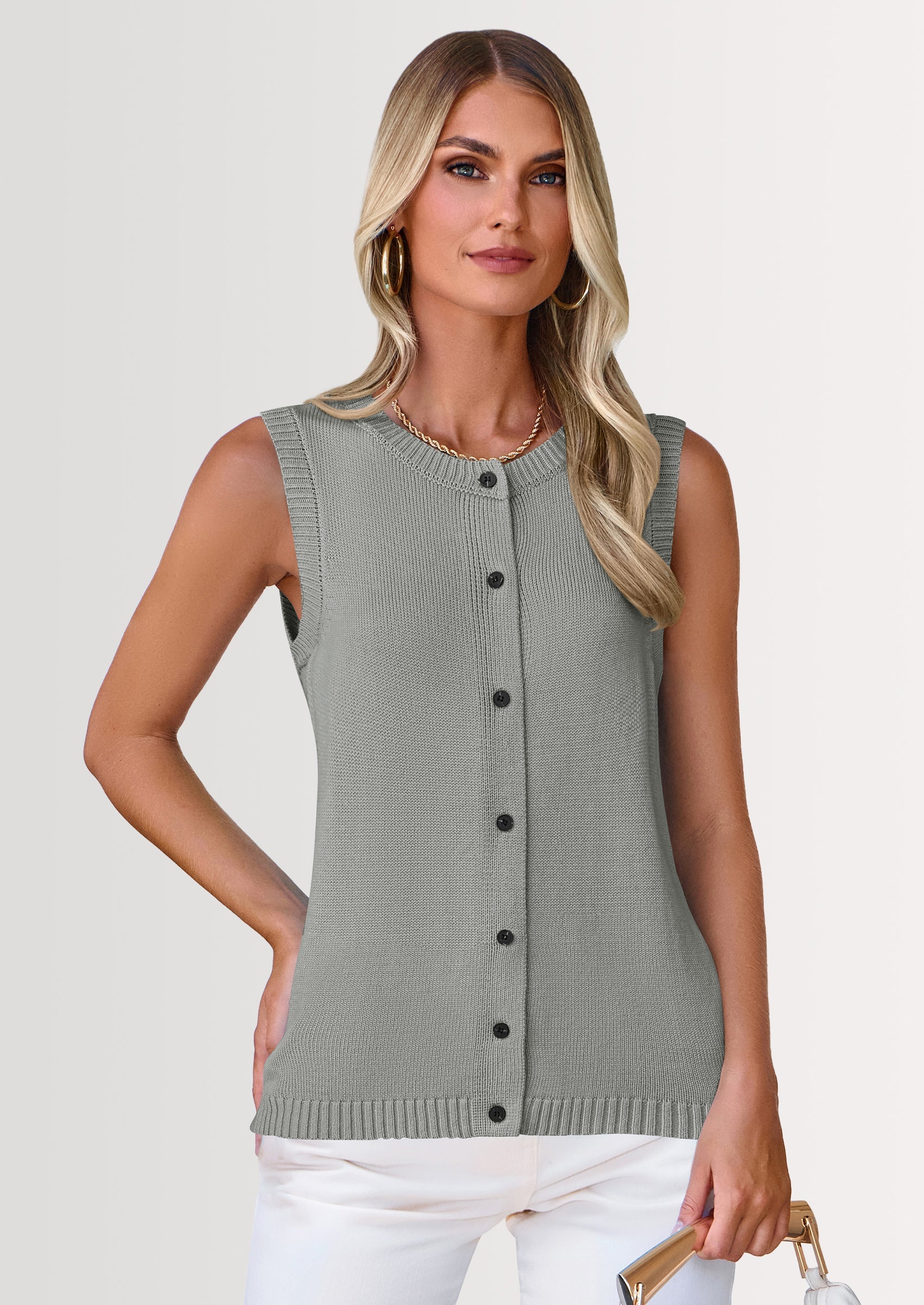 PRETTYGARDEN Sweater Vest Women Spring Summer Casual Lightweight Knit Sleeveless Button Down Tank Tops Trendy Clothes - Image 10