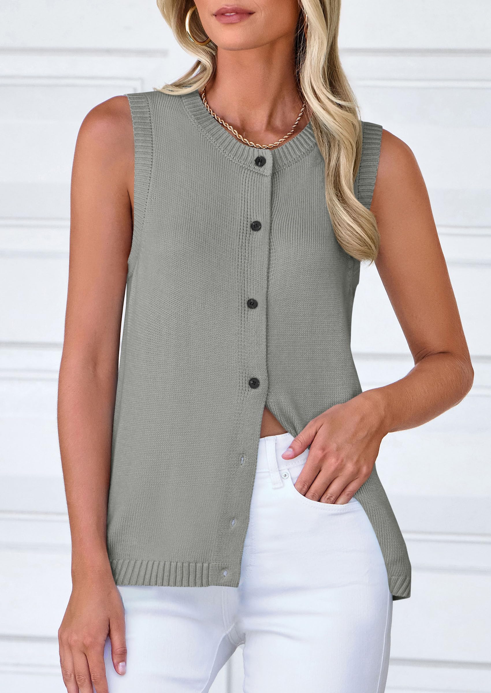 PRETTYGARDEN Sweater Vest Women Spring Summer Casual Lightweight Knit Sleeveless Button Down Tank Tops Trendy Clothes - Image 12