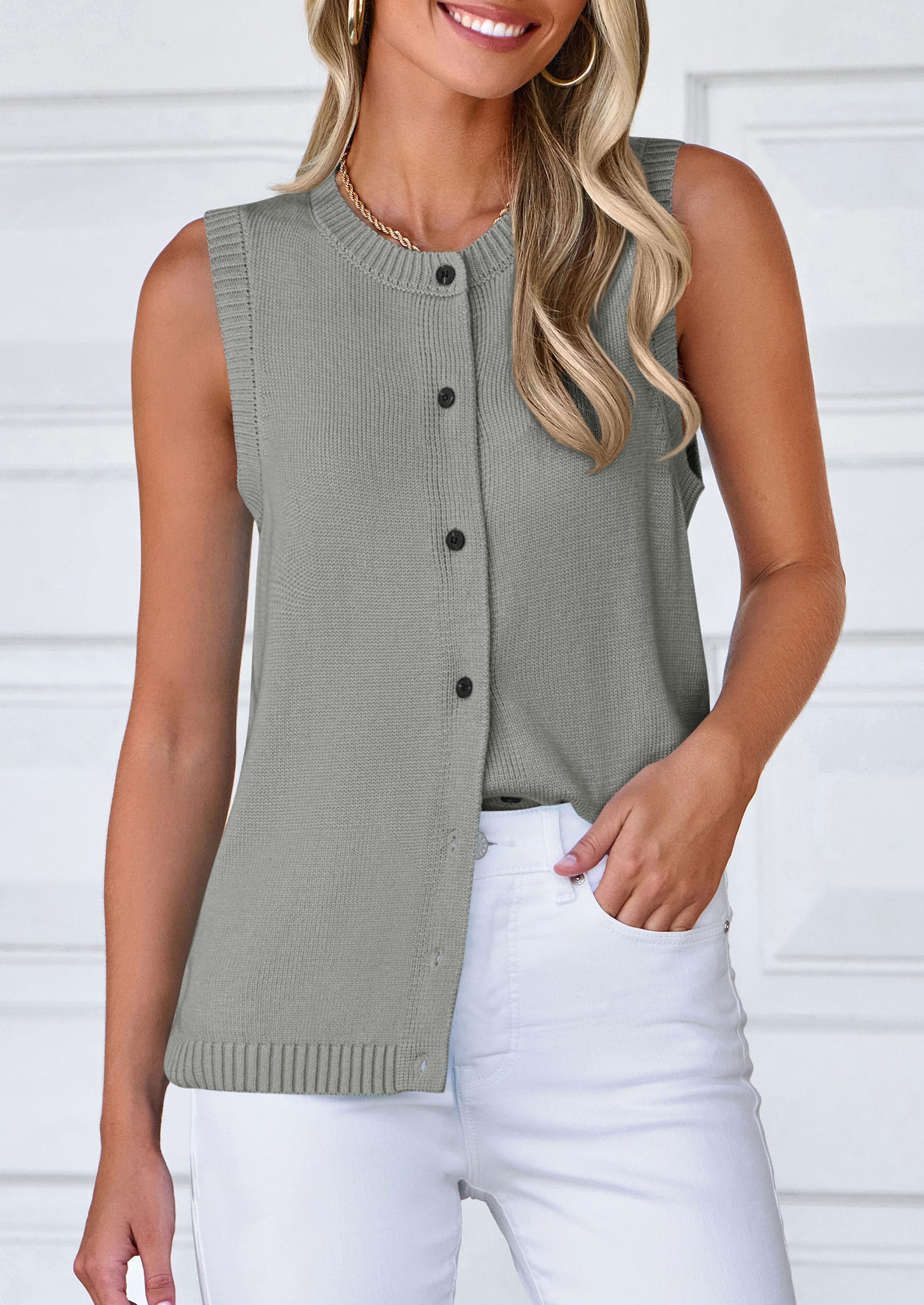 PRETTYGARDEN Sweater Vest Women Spring Summer Casual Lightweight Knit Sleeveless Button Down Tank Tops Trendy Clothes - Image 13