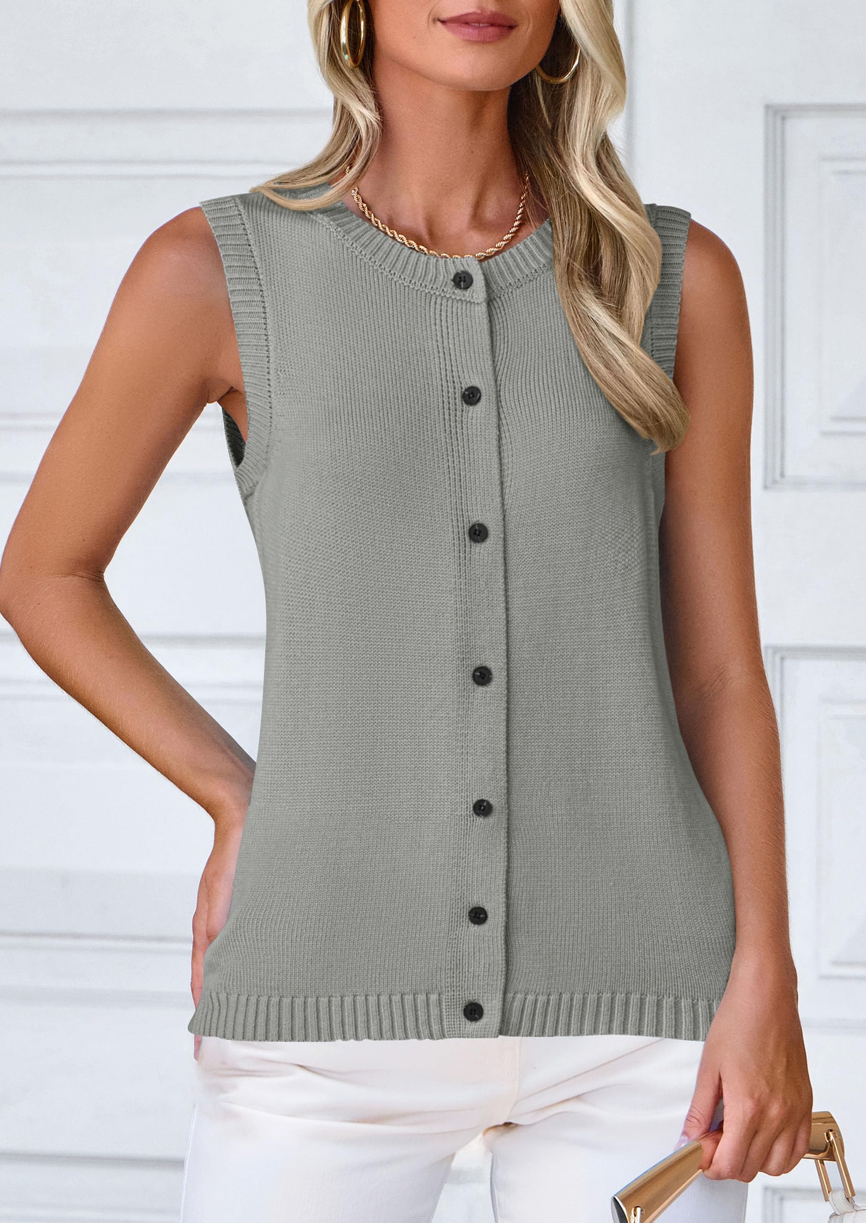 PRETTYGARDEN Sweater Vest Women Spring Summer Casual Lightweight Knit Sleeveless Button Down Tank Tops Trendy Clothes - Image 14