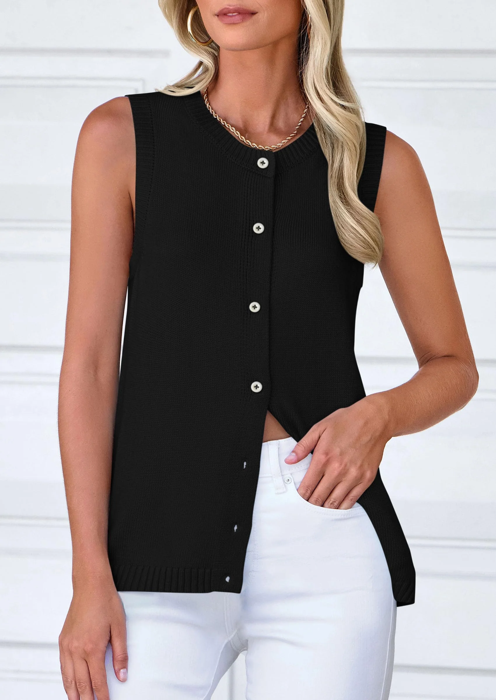 PRETTYGARDEN Sweater Vest Women Spring Summer Casual Lightweight Knit Sleeveless Button Down Tank Tops Trendy Clothes - Image 20
