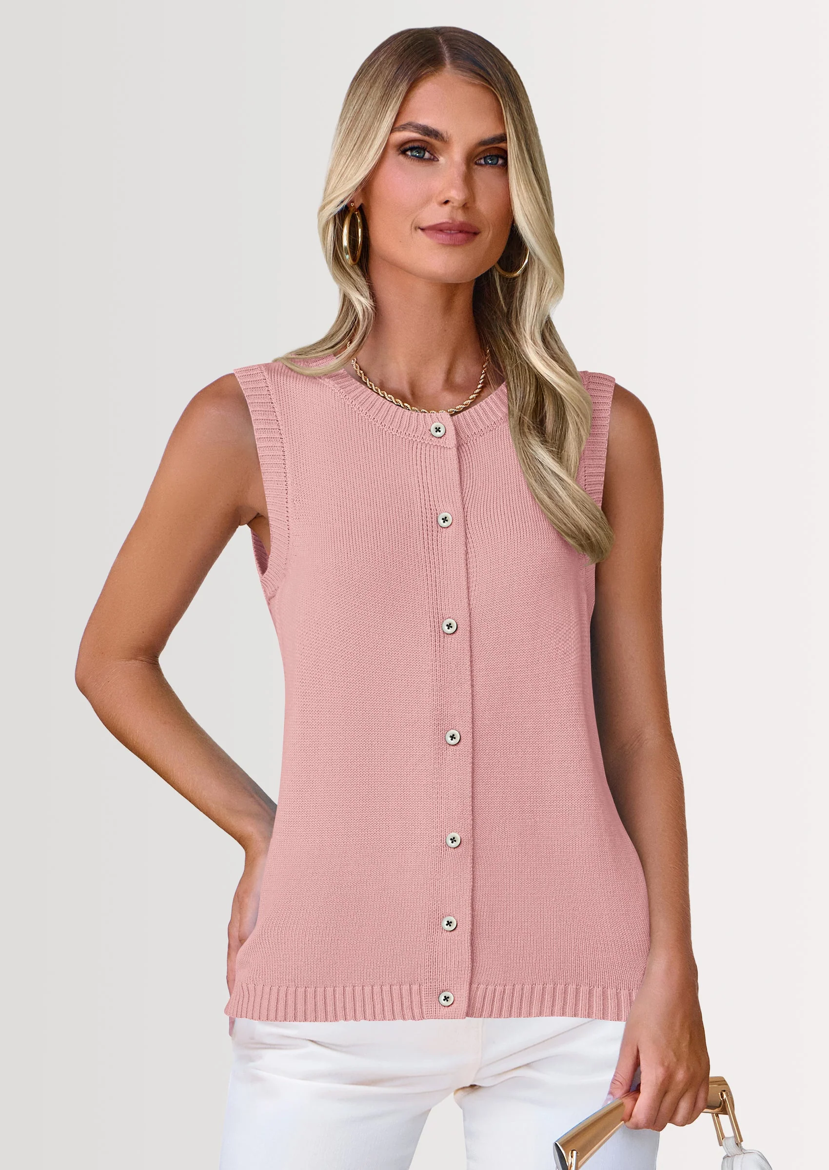 PRETTYGARDEN Sweater Vest Women Spring Summer Casual Lightweight Knit Sleeveless Button Down Tank Tops Trendy Clothes - Image 26