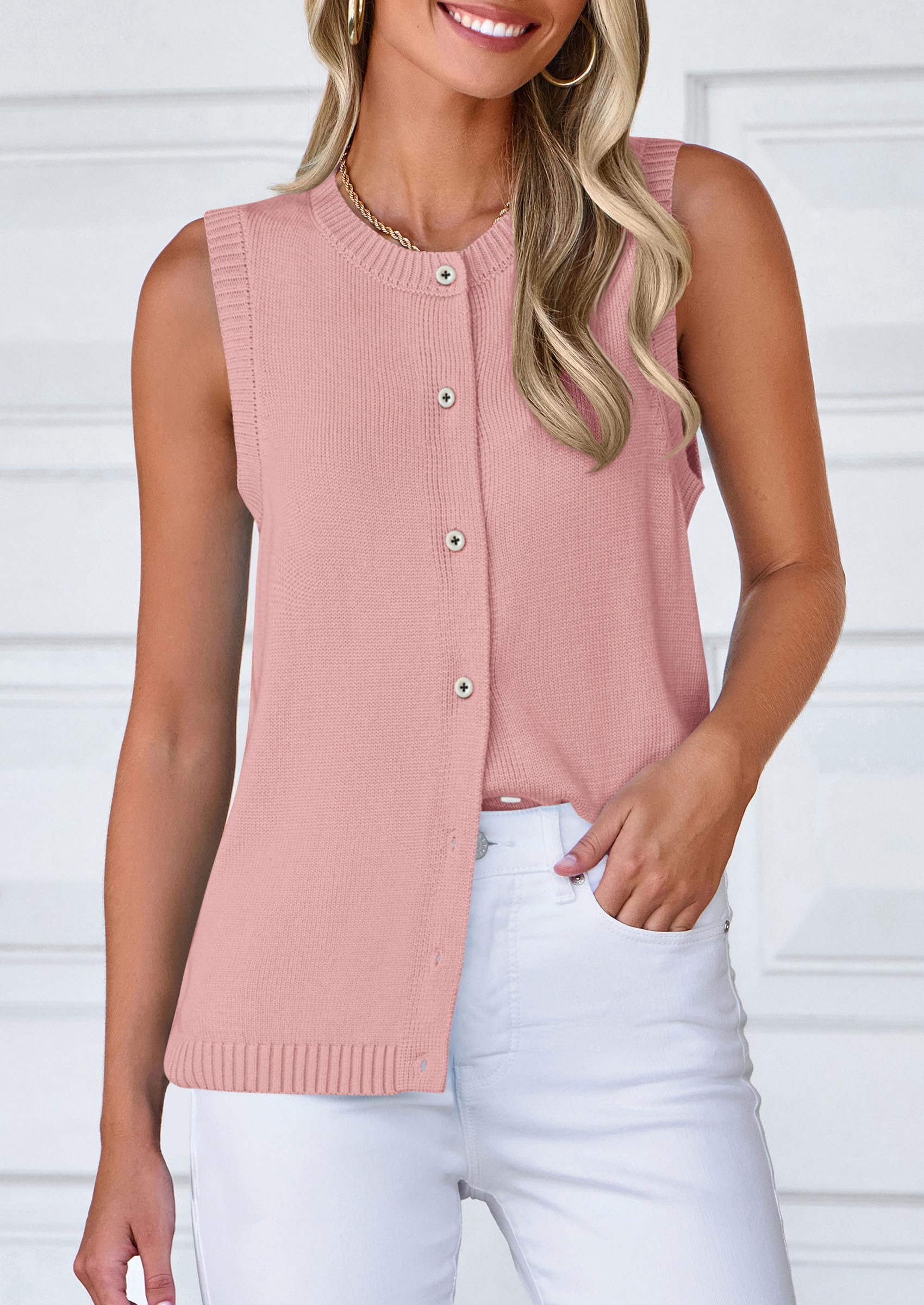 PRETTYGARDEN Sweater Vest Women Spring Summer Casual Lightweight Knit Sleeveless Button Down Tank Tops Trendy Clothes - Image 29