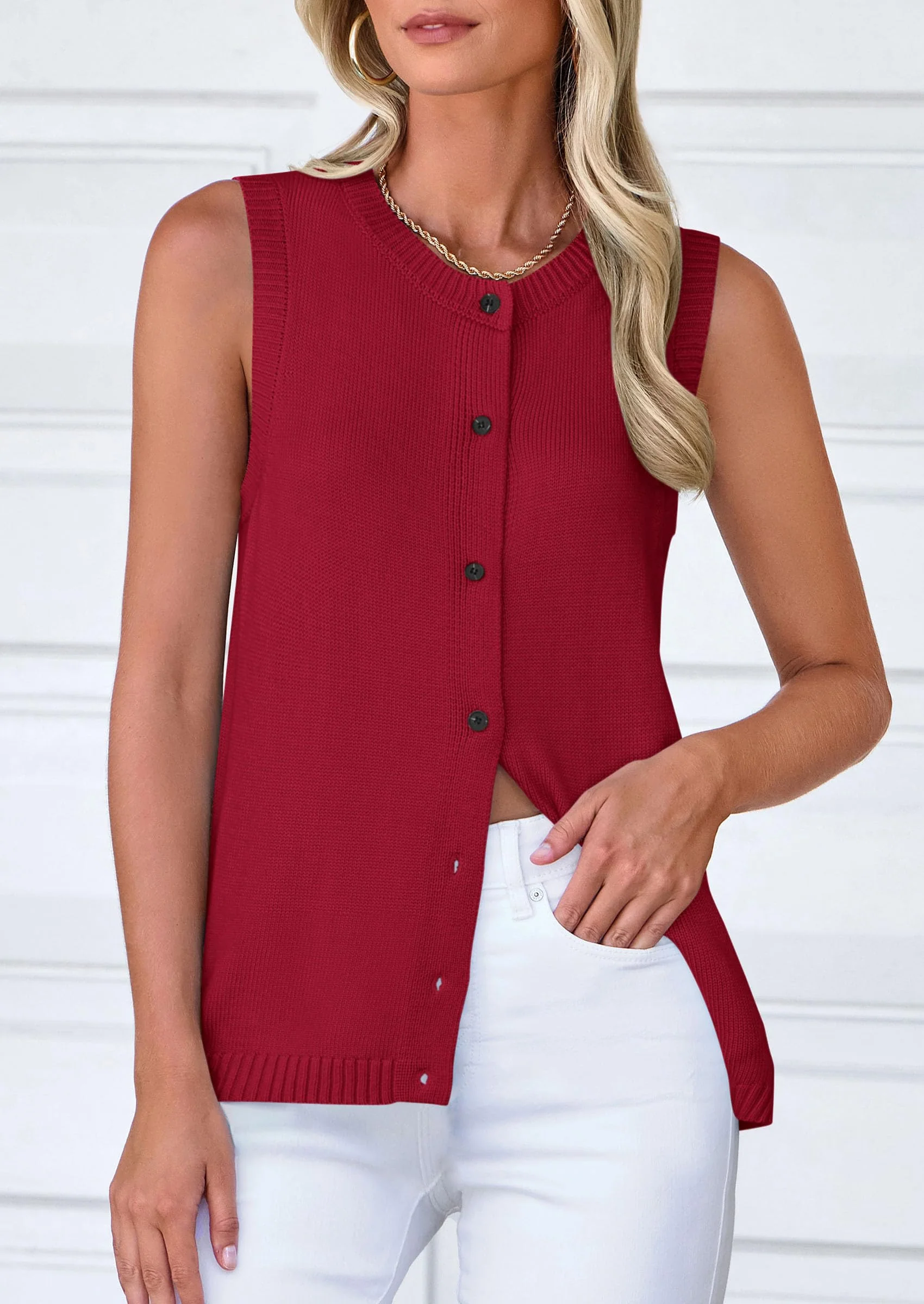 PRETTYGARDEN Sweater Vest Women Spring Summer Casual Lightweight Knit Sleeveless Button Down Tank Tops Trendy Clothes - Image 3