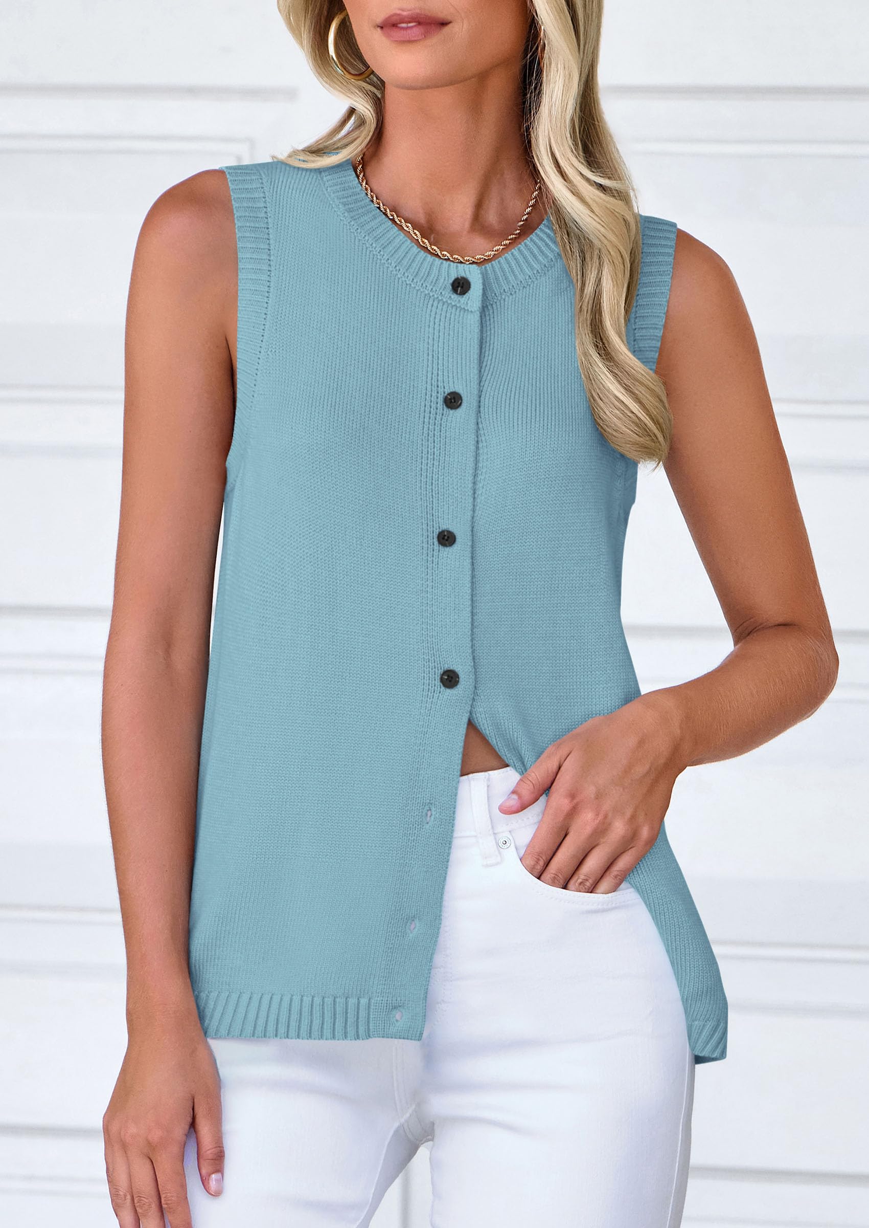 PRETTYGARDEN Sweater Vest Women Spring Summer Casual Lightweight Knit Sleeveless Button Down Tank Tops Trendy Clothes - Image 51