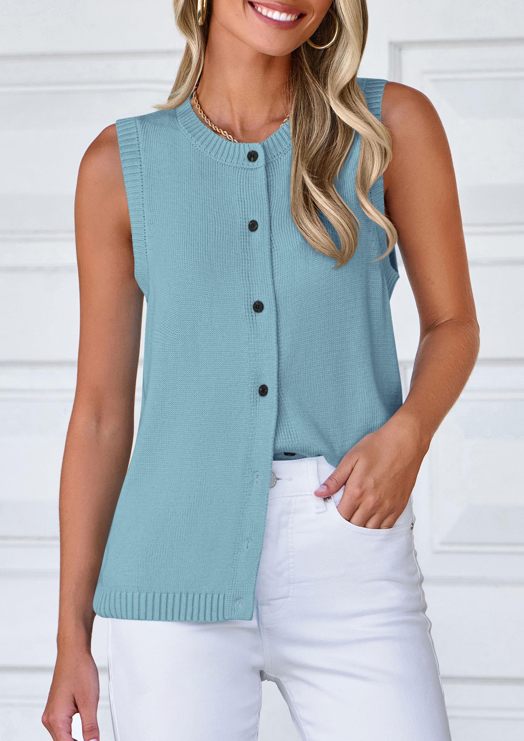 PRETTYGARDEN Sweater Vest Women Spring Summer Casual Lightweight Knit Sleeveless Button Down Tank Tops Trendy Clothes - Image 52