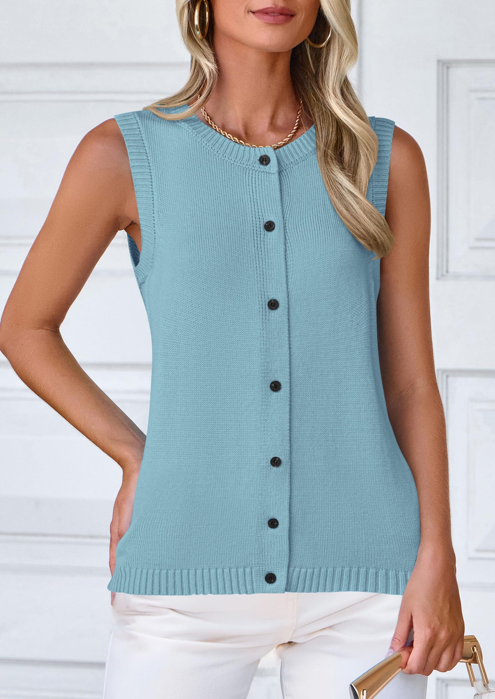 PRETTYGARDEN Sweater Vest Women Spring Summer Casual Lightweight Knit Sleeveless Button Down Tank Tops Trendy Clothes - Image 54
