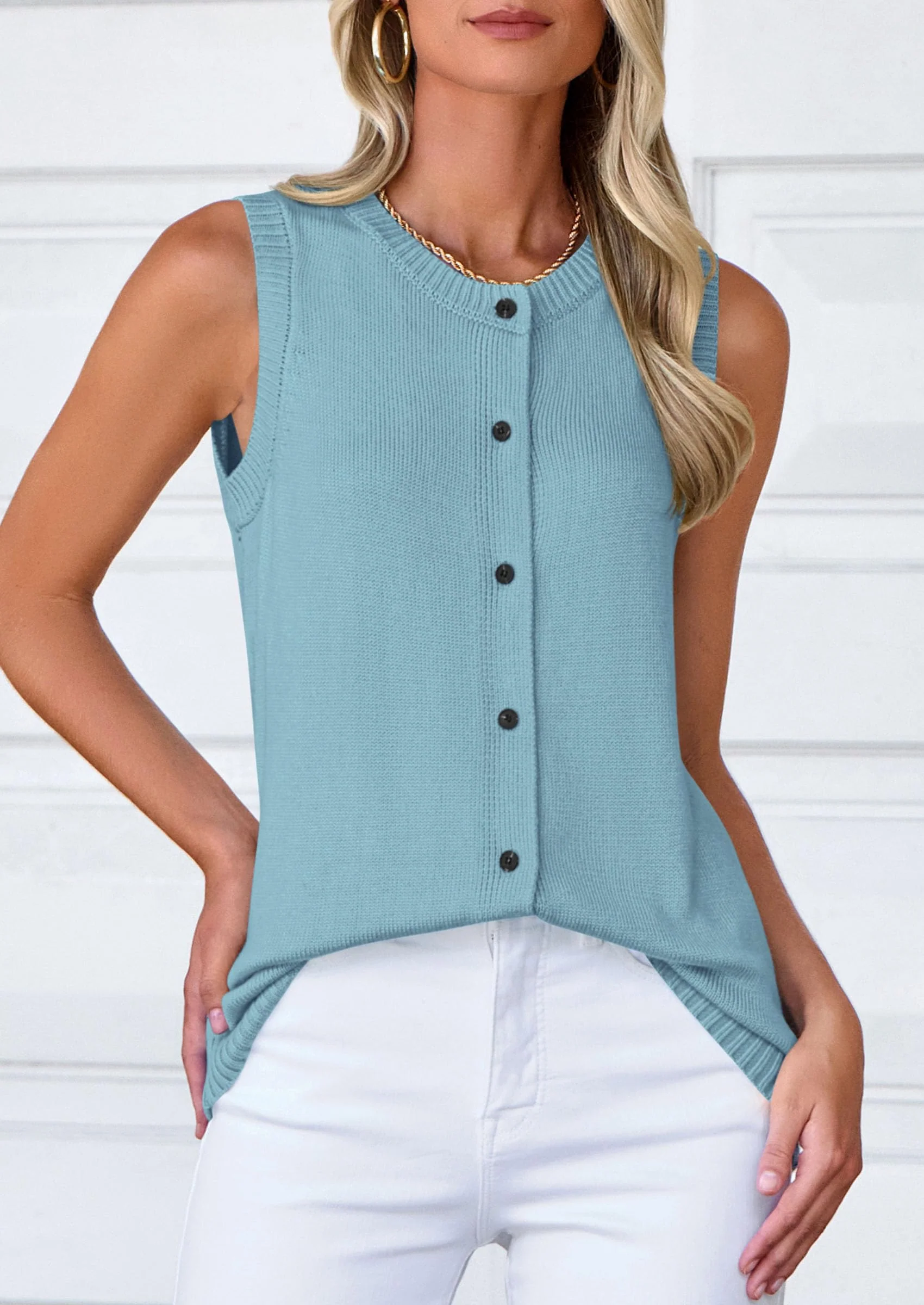 PRETTYGARDEN Sweater Vest Women Spring Summer Casual Lightweight Knit Sleeveless Button Down Tank Tops Trendy Clothes - Image 55