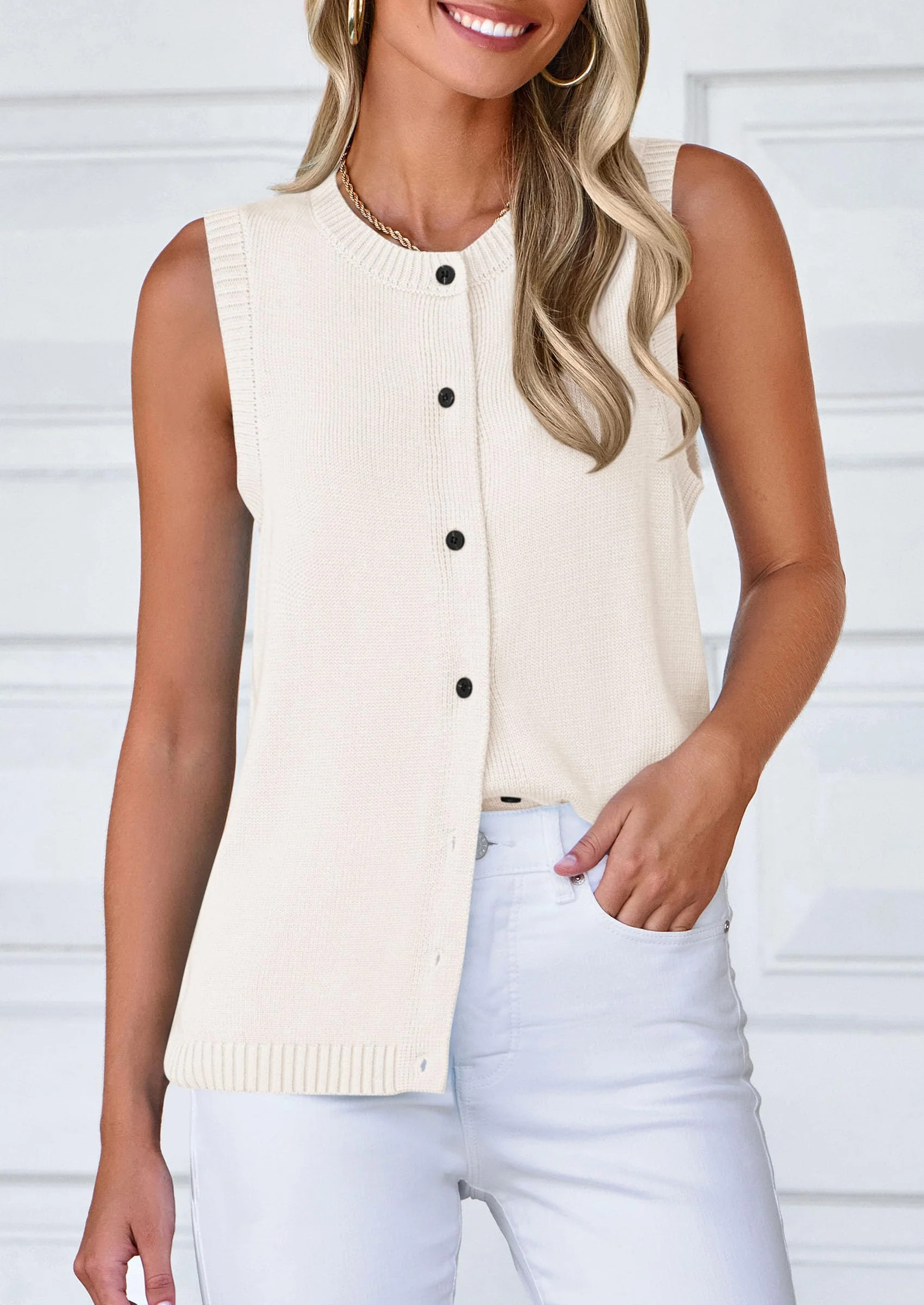PRETTYGARDEN Sweater Vest Women Spring Summer Casual Lightweight Knit Sleeveless Button Down Tank Tops Trendy Clothes - Image 60