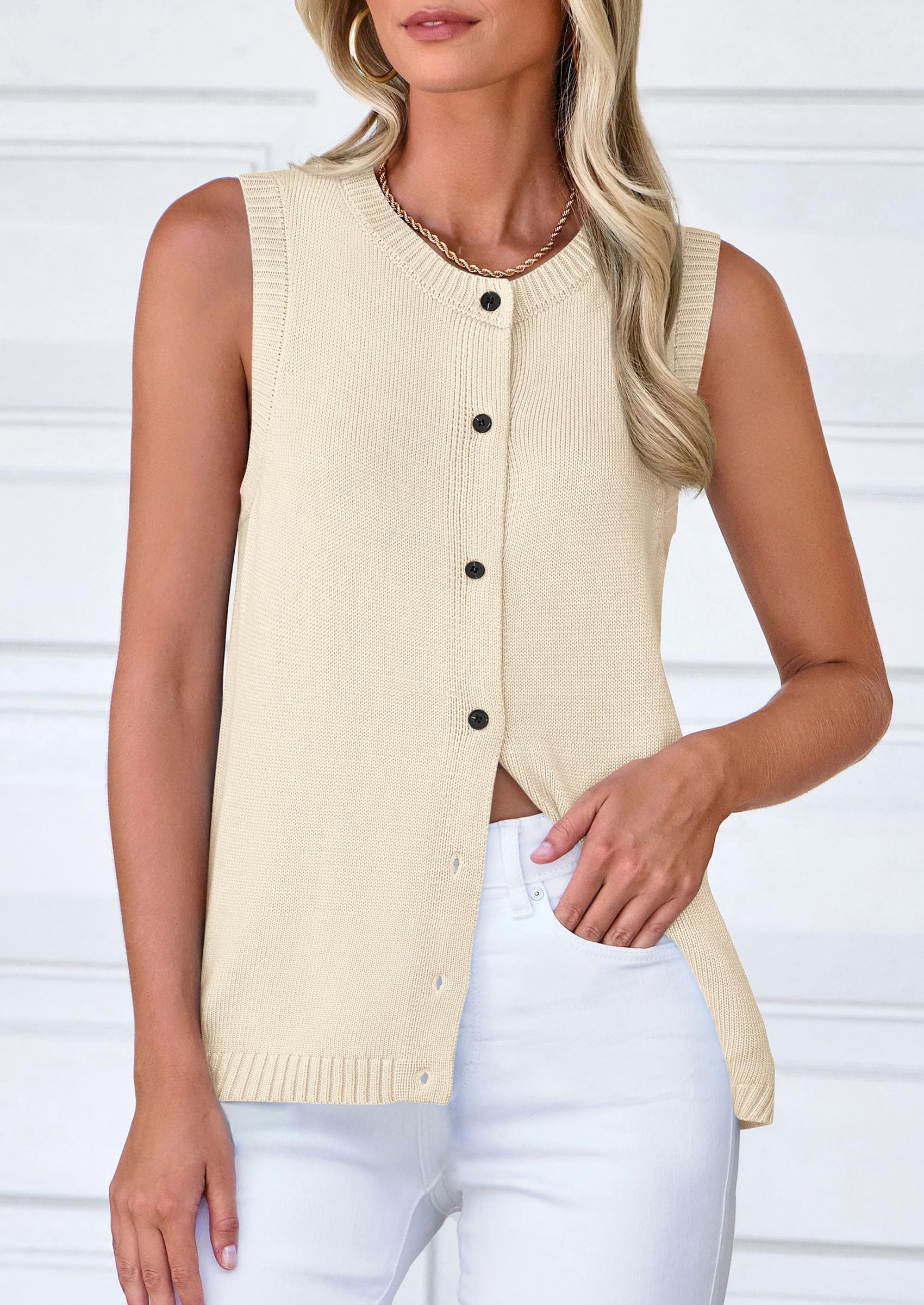 PRETTYGARDEN Sweater Vest Women Spring Summer Casual Lightweight Knit Sleeveless Button Down Tank Tops Trendy Clothes - Image 67