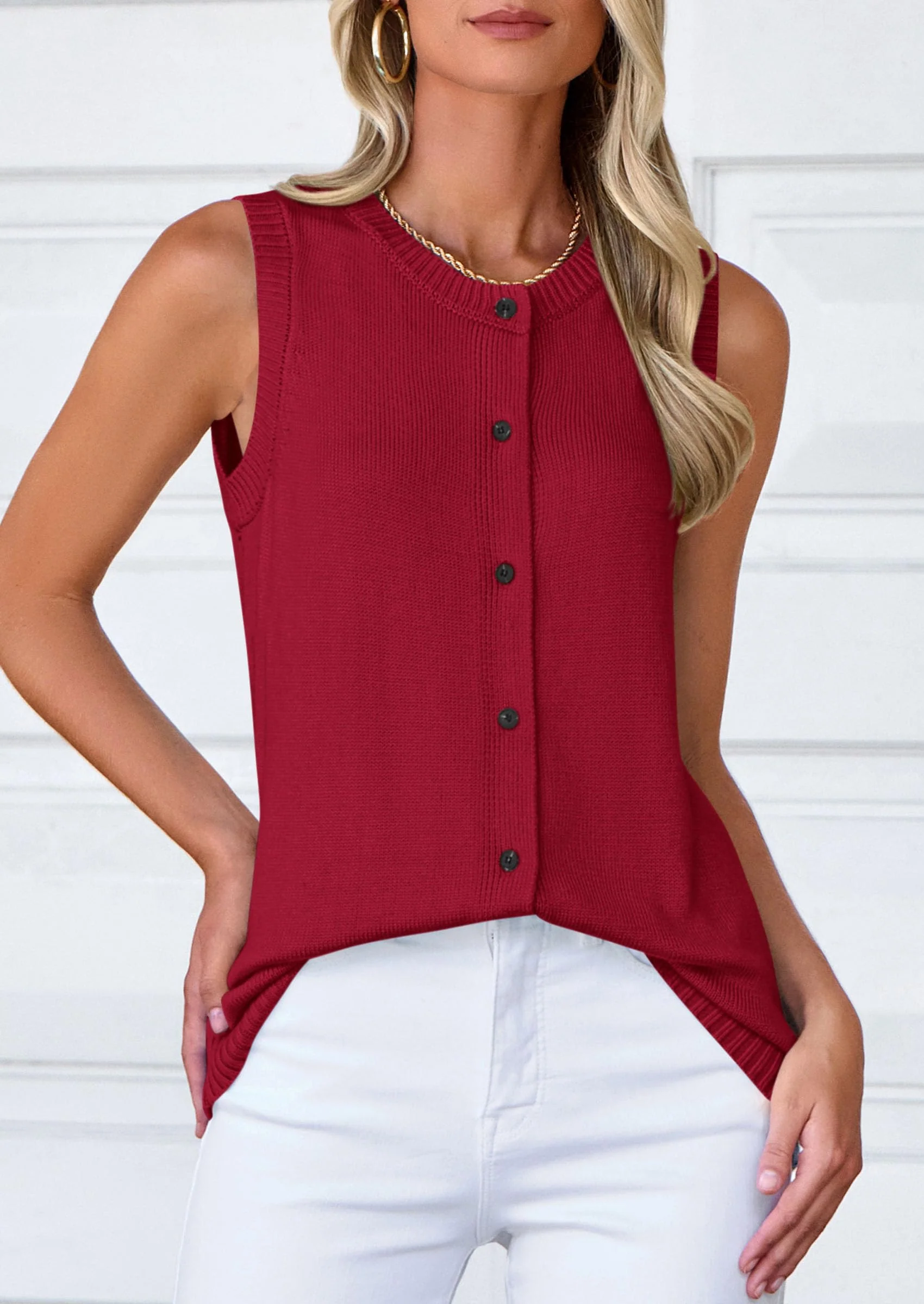 PRETTYGARDEN Sweater Vest Women Spring Summer Casual Lightweight Knit Sleeveless Button Down Tank Tops Trendy Clothes - Image 7