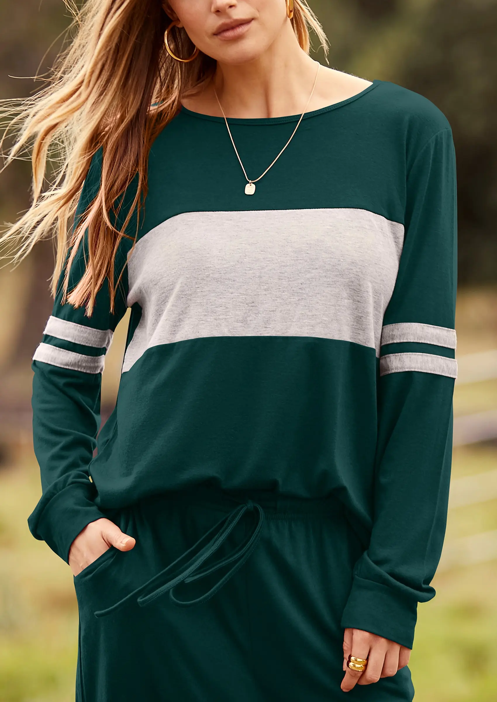 PRETTYGARDEN Women's Color Block 2 Piece Spring Tracksuit Crewneck Long Sleeve Tops Long Sweatpants Outfits Lounge Sets - Image 13