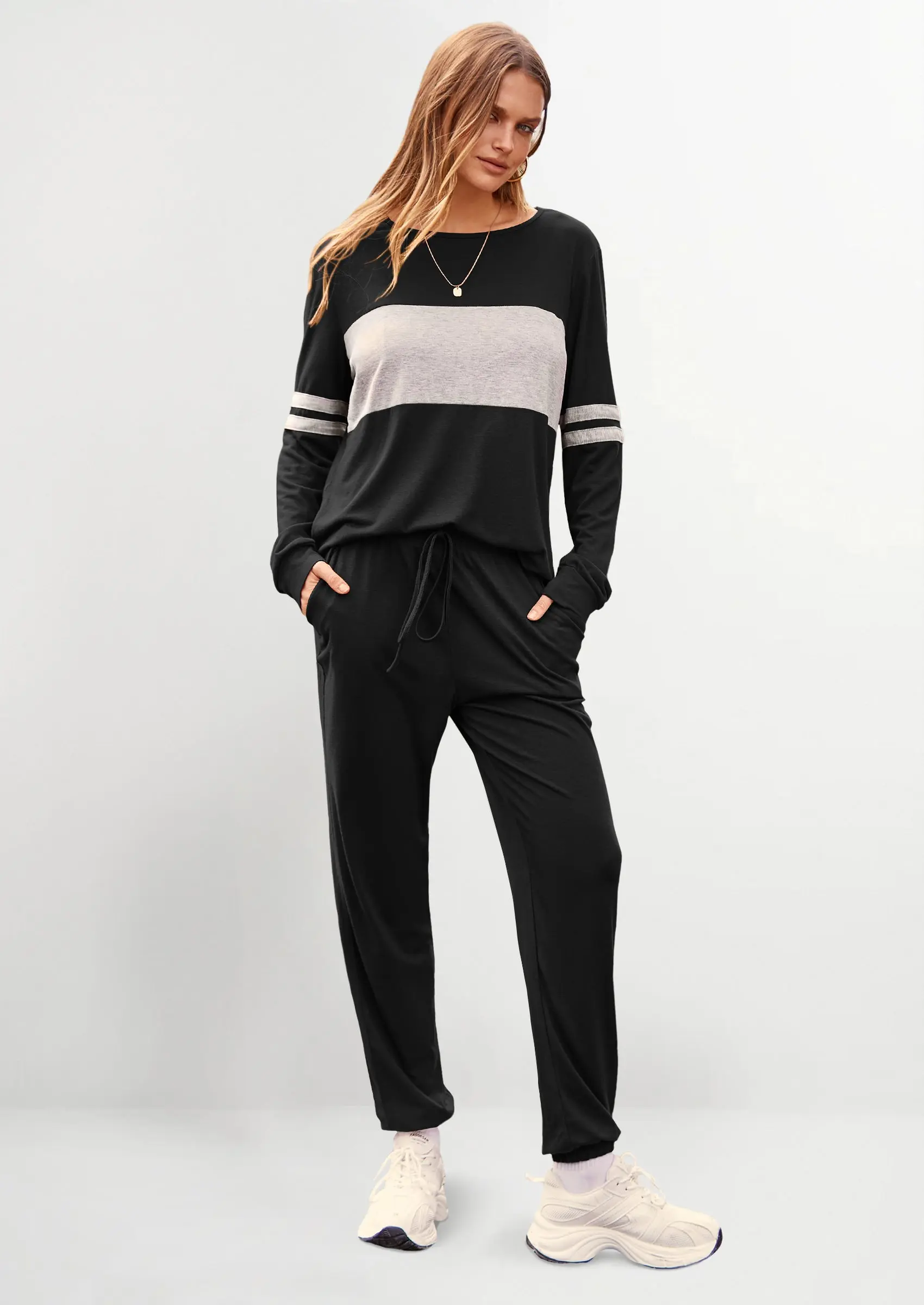 PRETTYGARDEN Women's Color Block 2 Piece Spring Tracksuit Crewneck Long Sleeve Tops Long Sweatpants Outfits Lounge Sets - Image 16