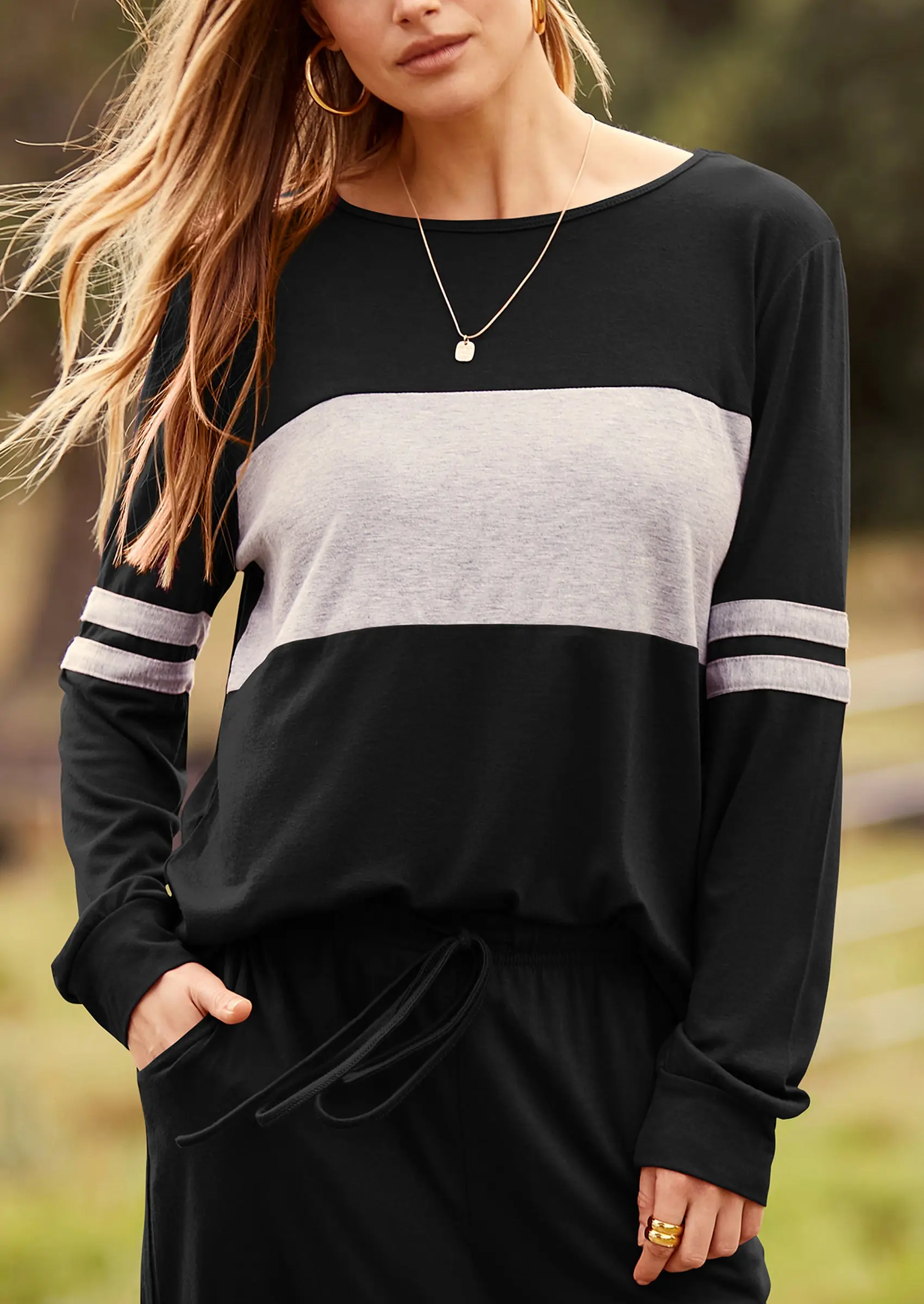 PRETTYGARDEN Women's Color Block 2 Piece Spring Tracksuit Crewneck Long Sleeve Tops Long Sweatpants Outfits Lounge Sets - Image 19