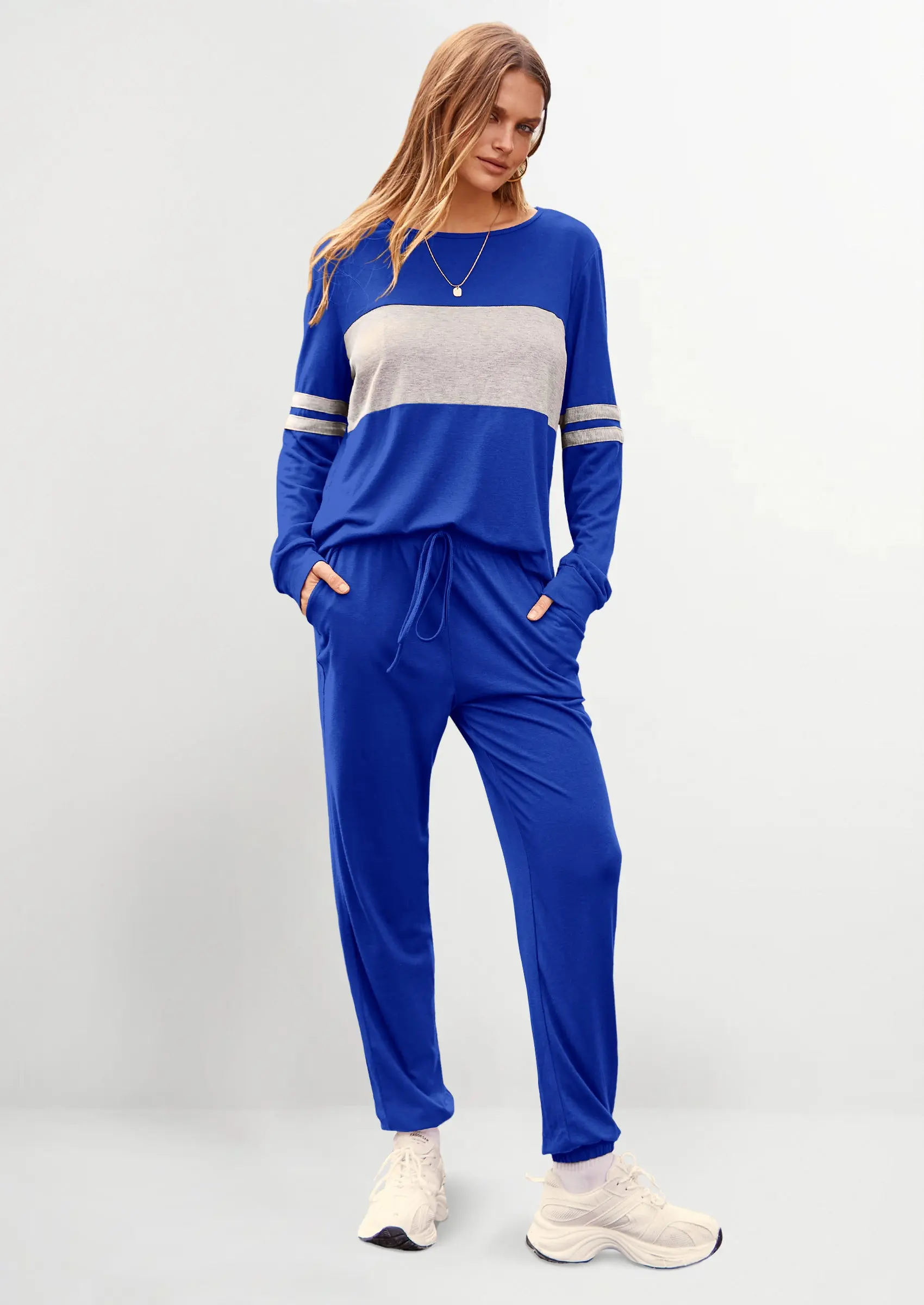 PRETTYGARDEN Women's Color Block 2 Piece Spring Tracksuit Crewneck Long Sleeve Tops Long Sweatpants Outfits Lounge Sets - Image 30