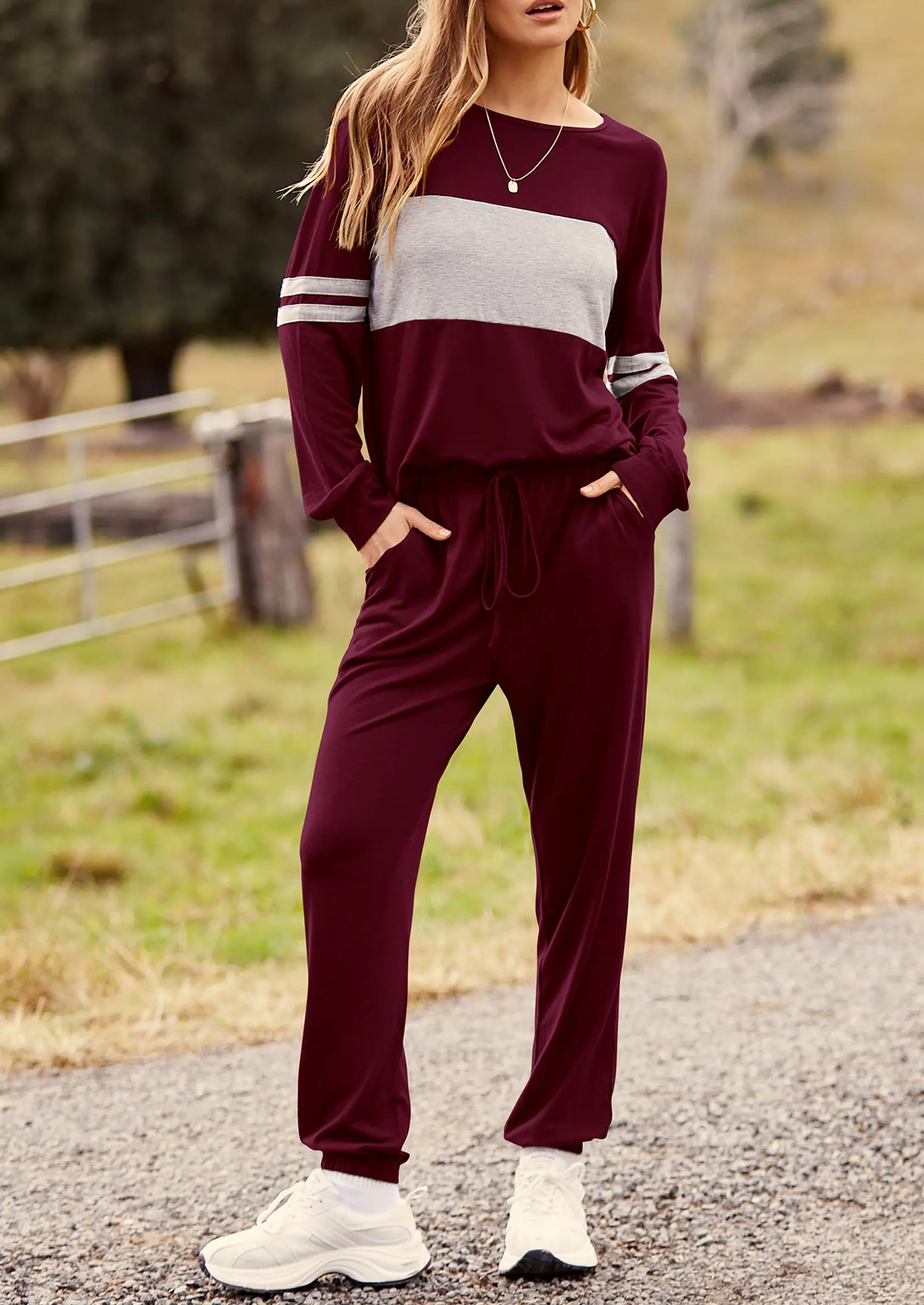 PRETTYGARDEN Women's Color Block 2 Piece Spring Tracksuit Crewneck Long Sleeve Tops Long Sweatpants Outfits Lounge Sets - Image 4