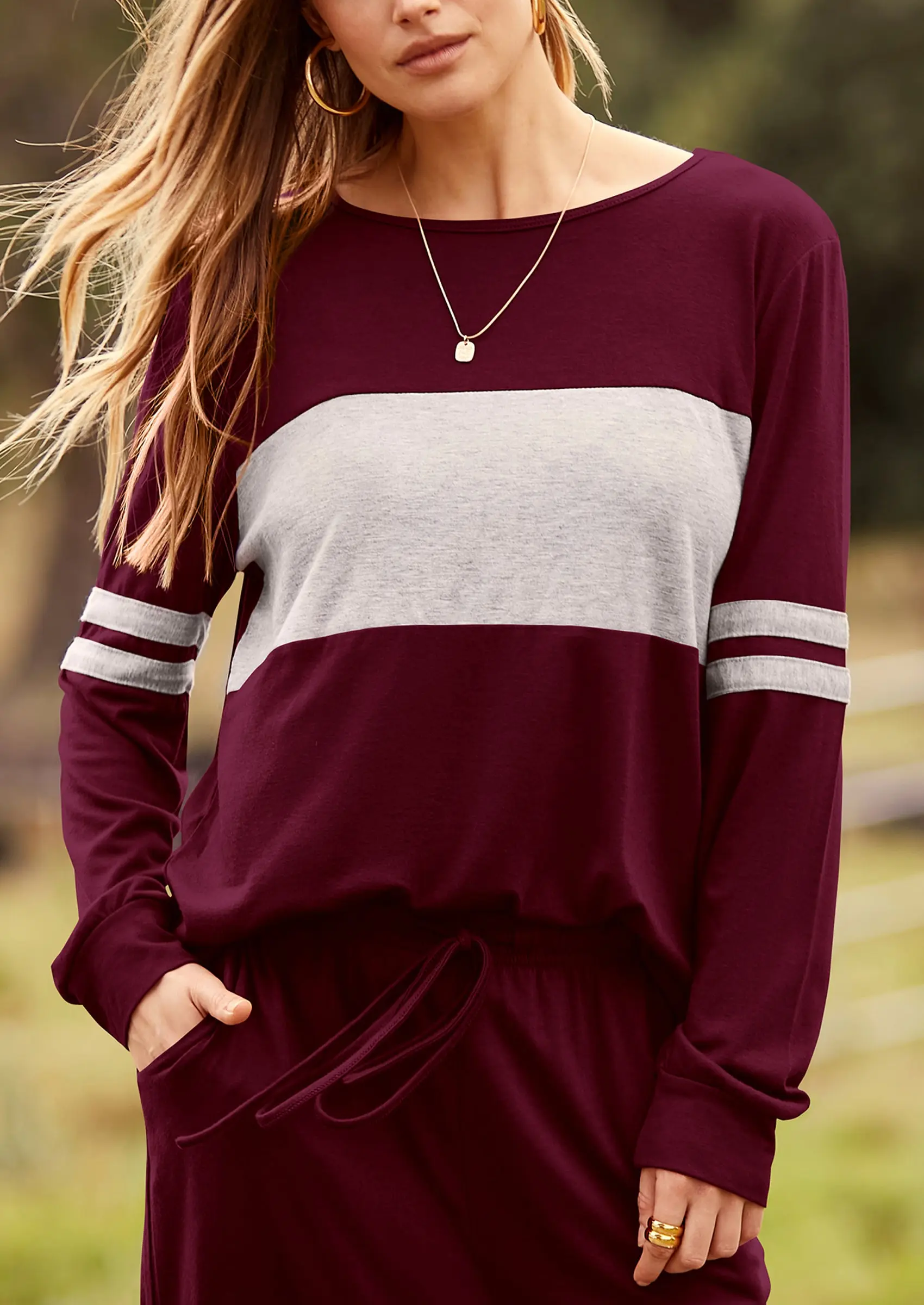 PRETTYGARDEN Women's Color Block 2 Piece Spring Tracksuit Crewneck Long Sleeve Tops Long Sweatpants Outfits Lounge Sets - Image 5