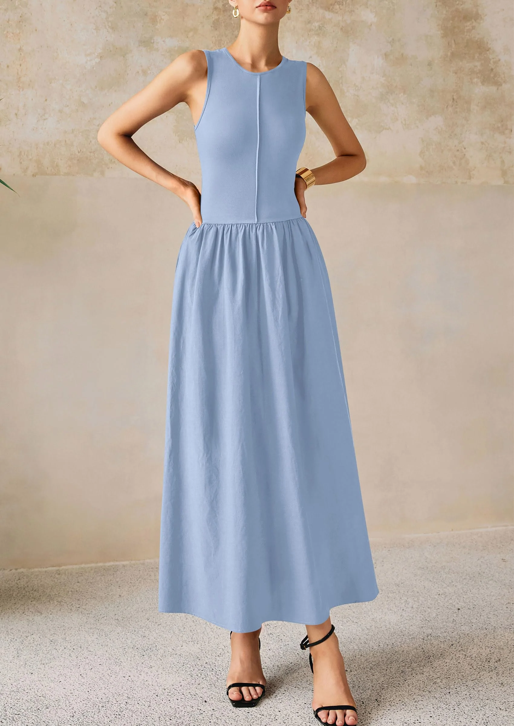 PRETTYGARDEN Women Maxi Dresses Casual Sleeveless Patchwork Knit Tank Dress Flowy Beach Sundress Long Dress - Image 3