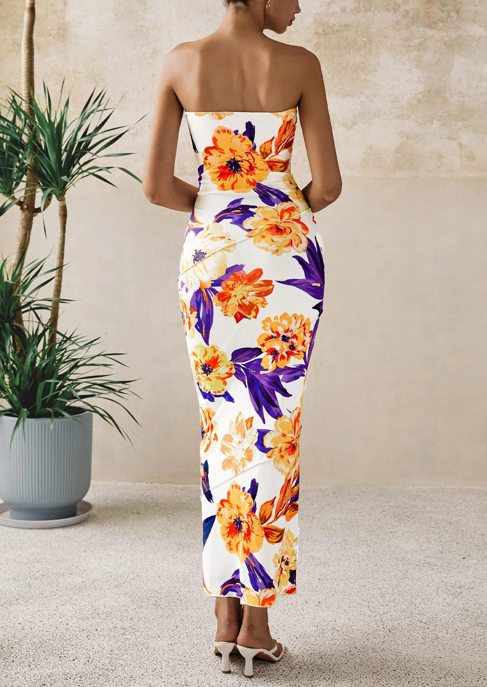 PRETTYGARDEN Women's Floral Bodycon Maxi Dresses Ribbed Strapless Tube Casual Boho Party Long Dress - Image 16