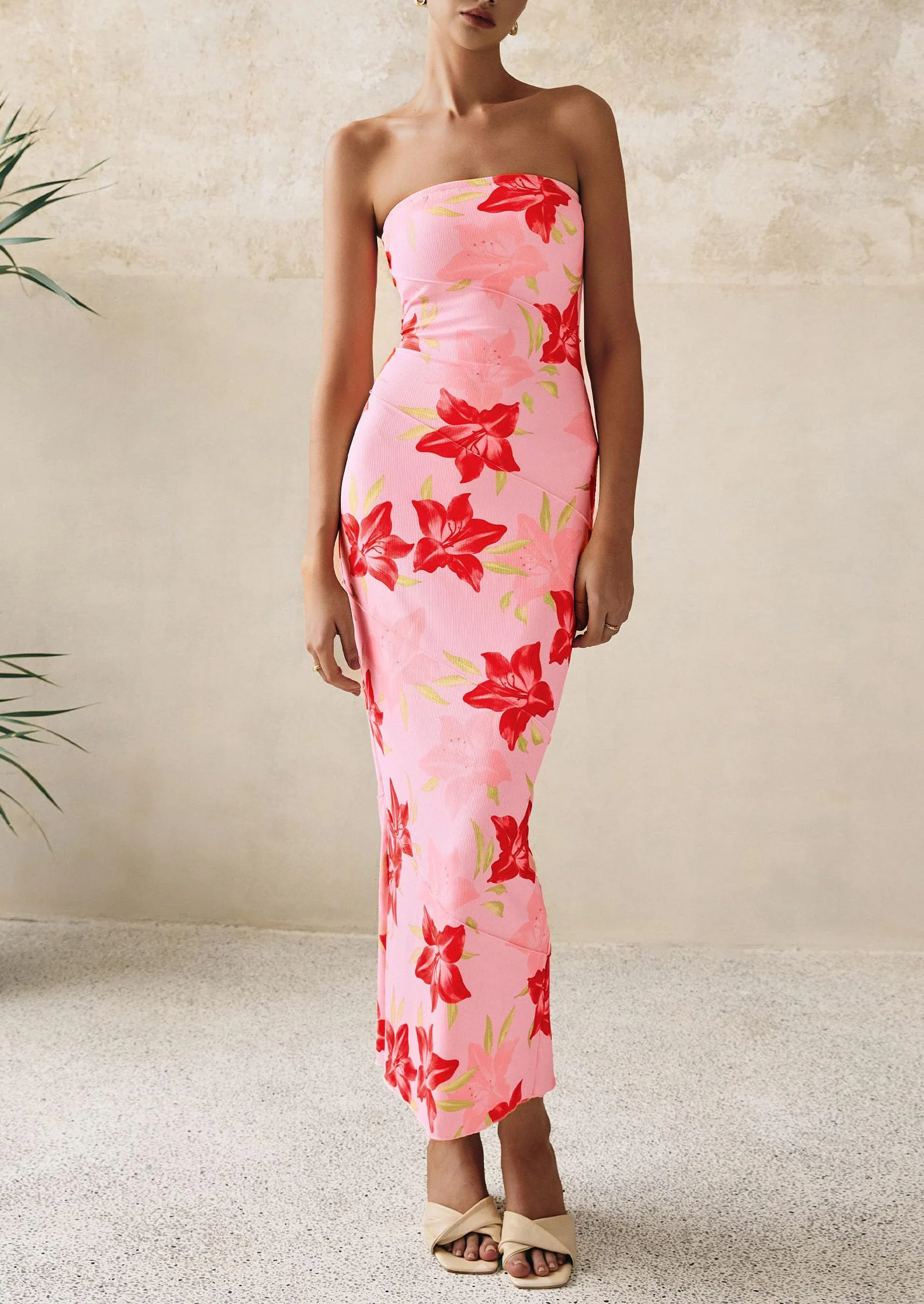 PRETTYGARDEN Women's Floral Bodycon Maxi Dresses Ribbed Strapless Tube Casual Boho Party Long Dress - Image 21